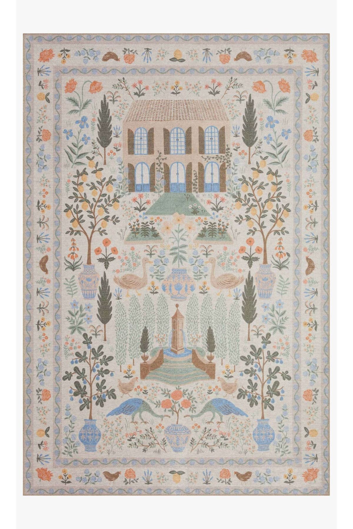 Floral Bej Ev Ve Botanik Tema Renkli Dokuma Taban Halı 1314