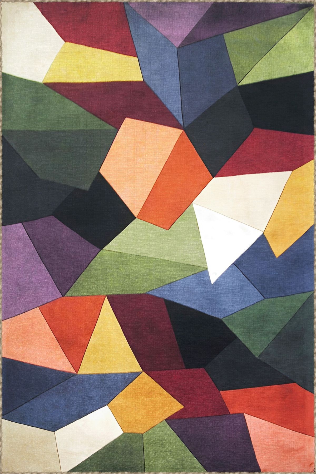 Koyu Ton Çok Renkli Karma Geometrik Şekil Desenli Modern Dekoratif Halı 1993