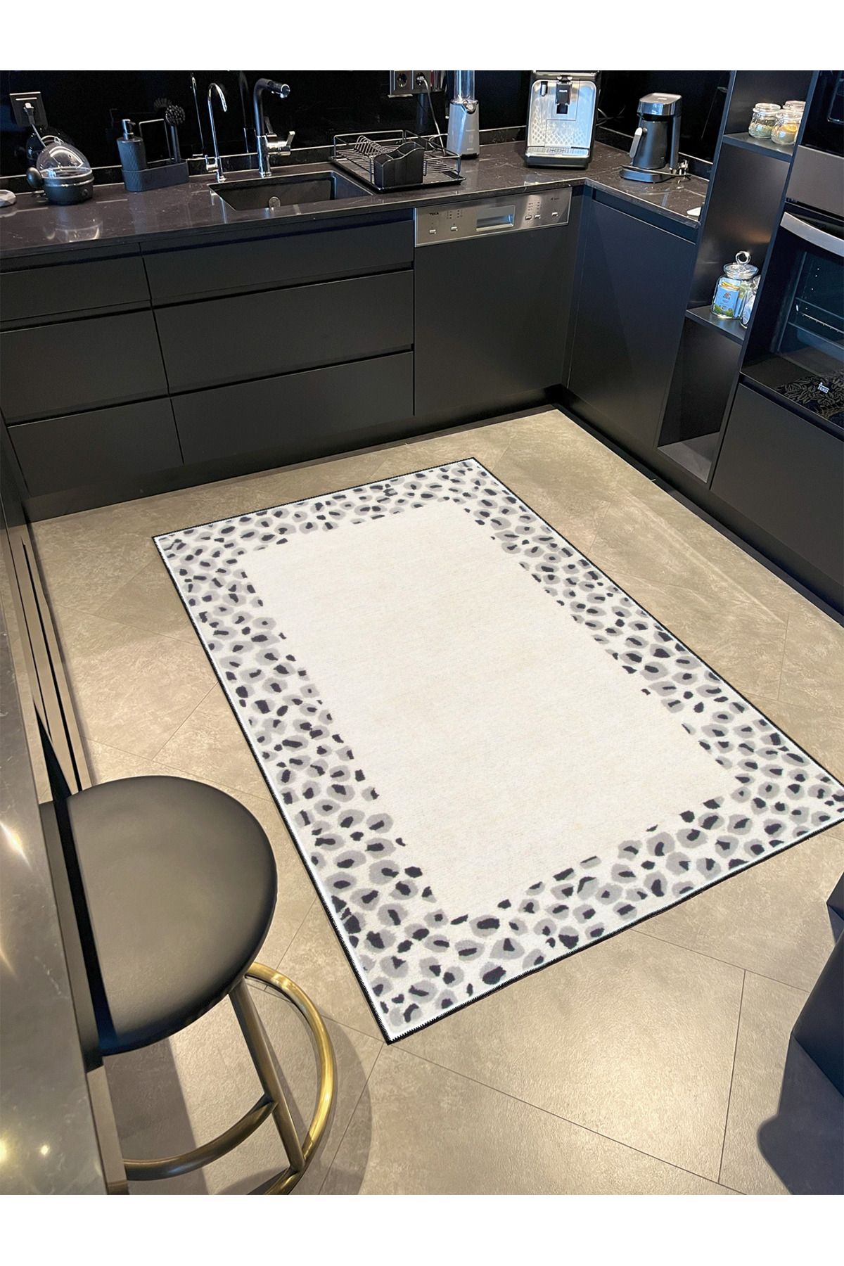 Krem Geometrik Desenli Dokuma Taban Halı ve Yıkanabilir Halı miravip10136