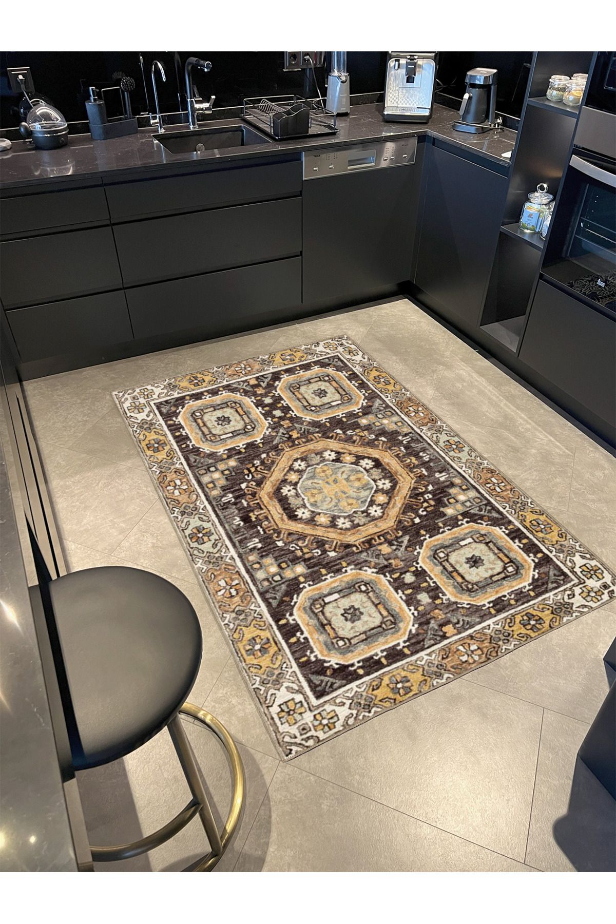 Kahverengi Geometrik Desenli Dokuma Taban Halı 4135