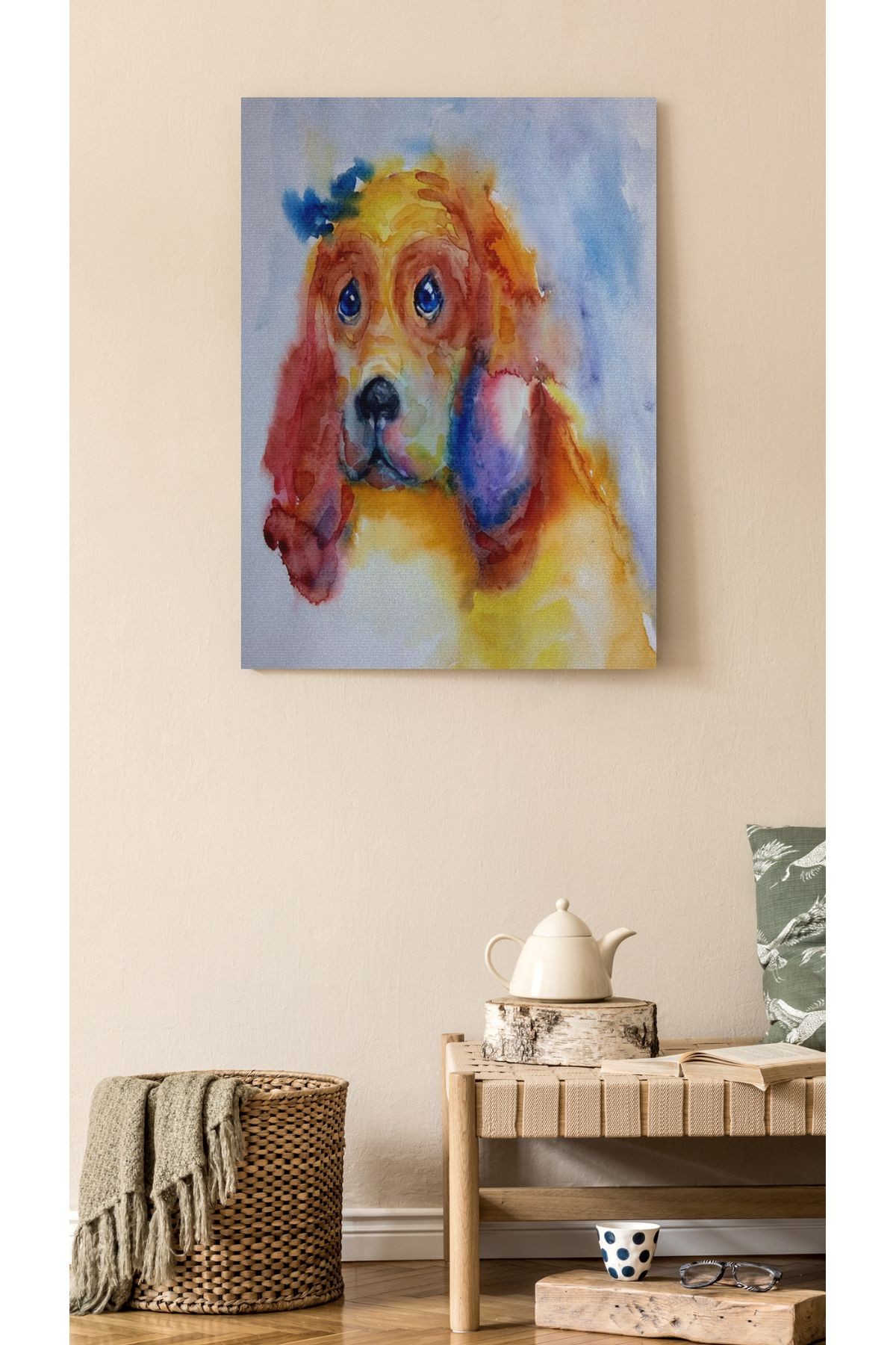 Kanvas Tablo Hayvan Karışık Renkli Üzgün Köpek Renkli Desenli Renkli Temalı Modern Tablo