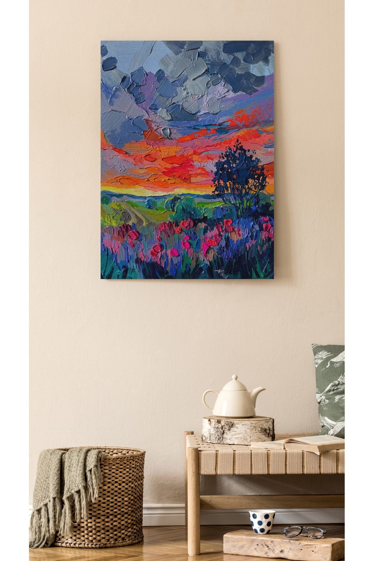 Kanvas Tablo Pastel Boyalı Gün Batımı Desenli Modern Tablo