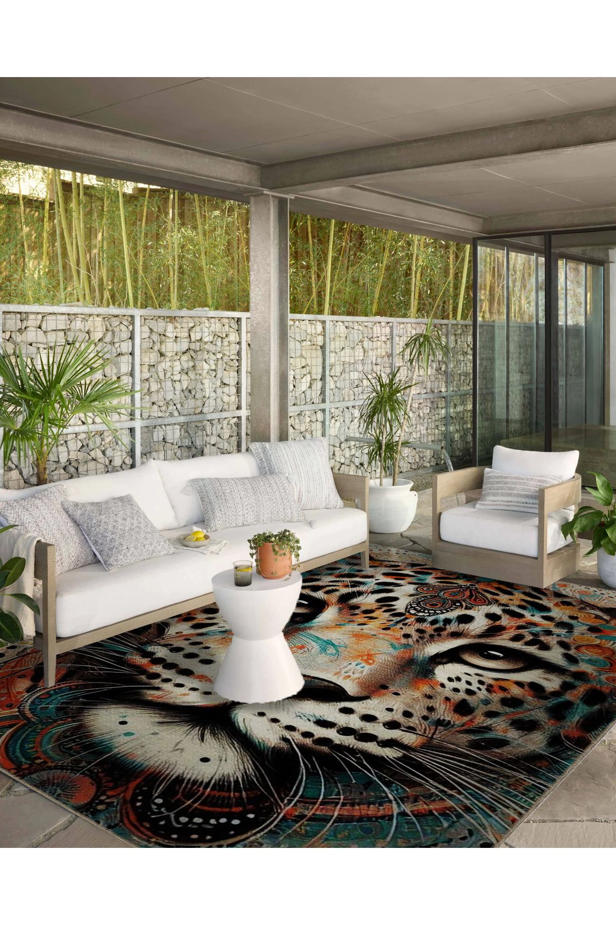 Animal Koleksiyonu Çok Renkli Etnik Detaylı Kaplan Dokuma Taban Yıkanabilir Halı animal22