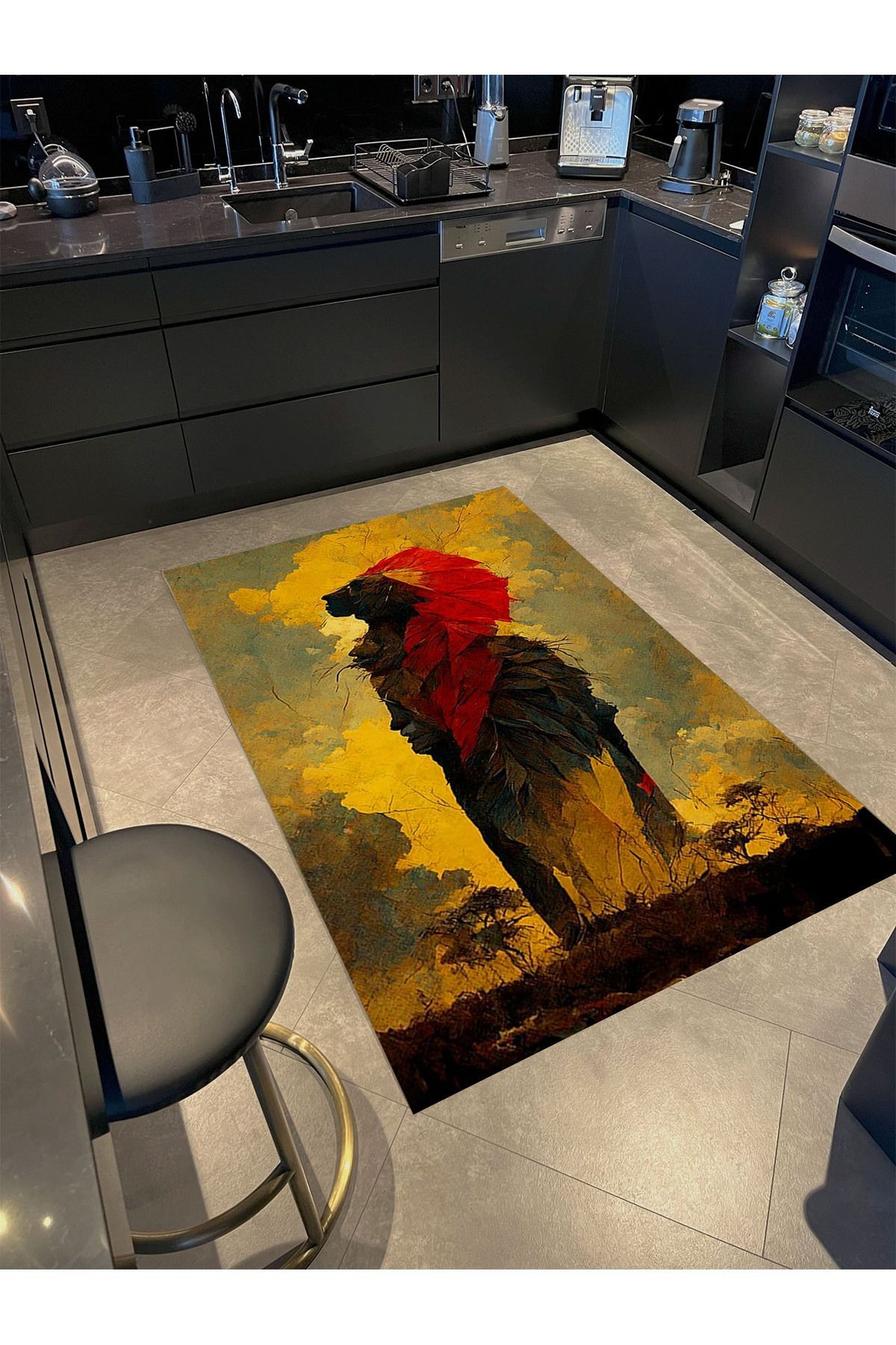 Ebru Koleksiyonu Kırmızı Detaylı Soyut Desenli Dokuma Taban Modern Dekoratif Halı ebru31