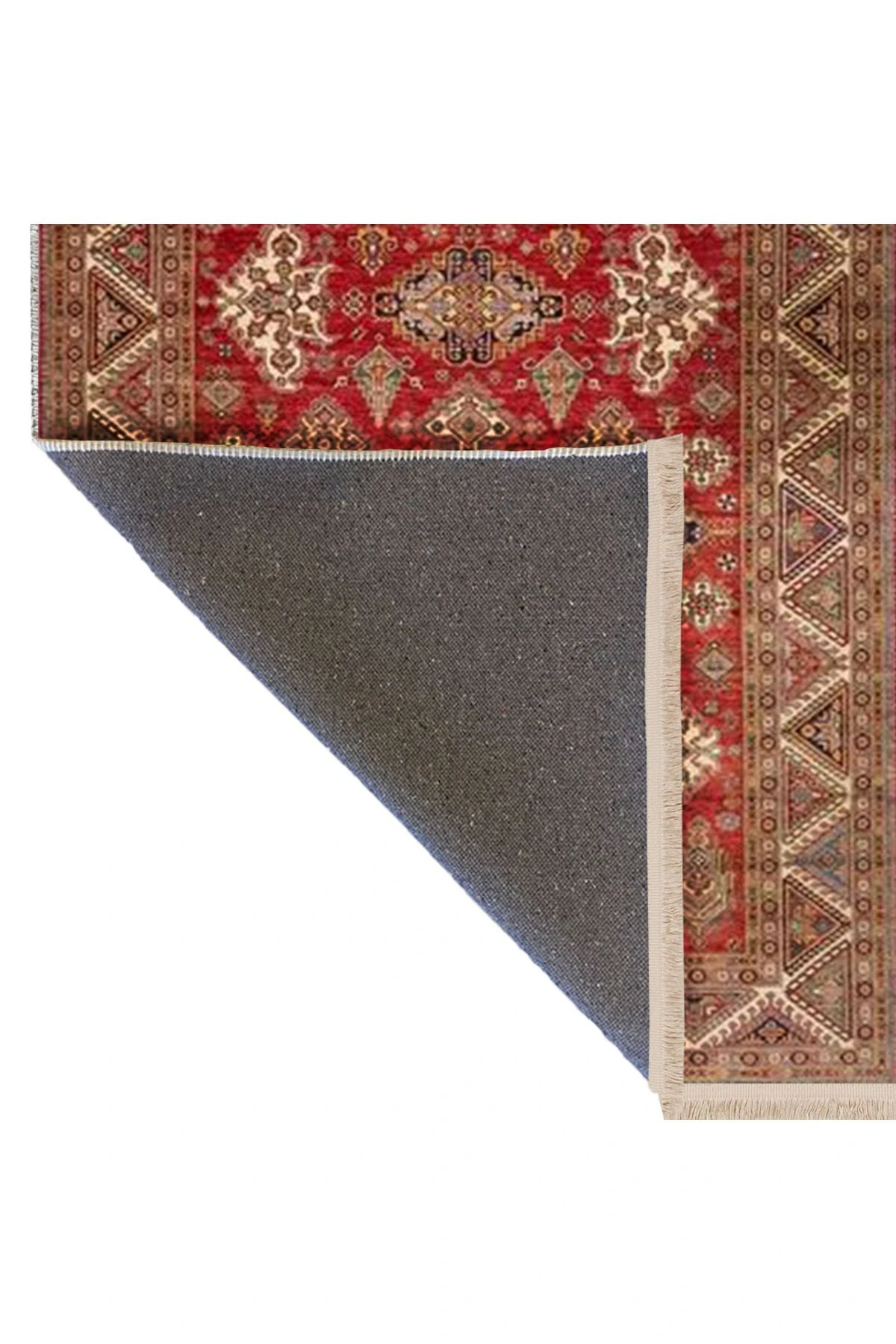 İnci Koleksiyonu Kırmızı Kahve Temalı Etnik Desenli Dokuma Taban Vintage Dekoratif Halı inci02