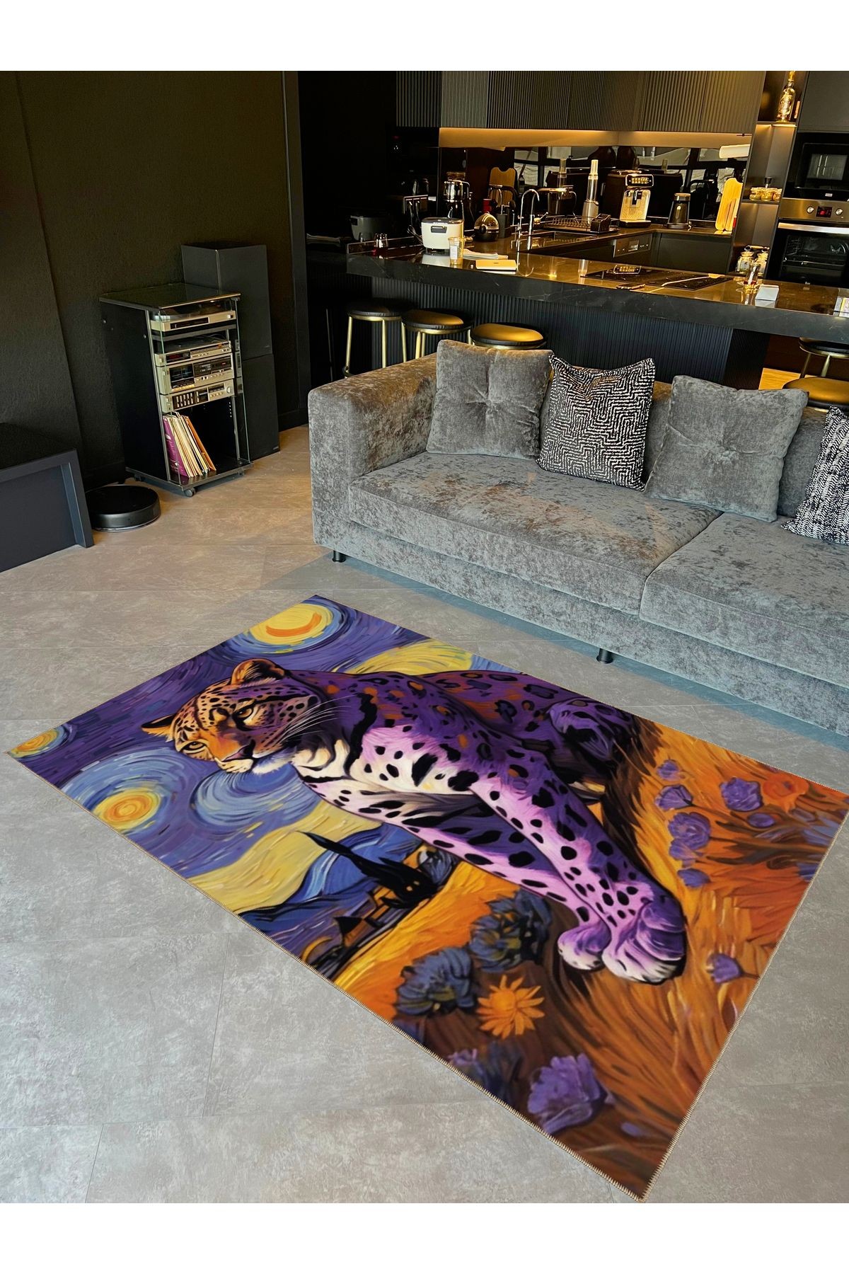 Atlas Koleksiyonu Soyut Tasarım Leopar Desenli Kreatif Modern Dekoratif Halı 52
