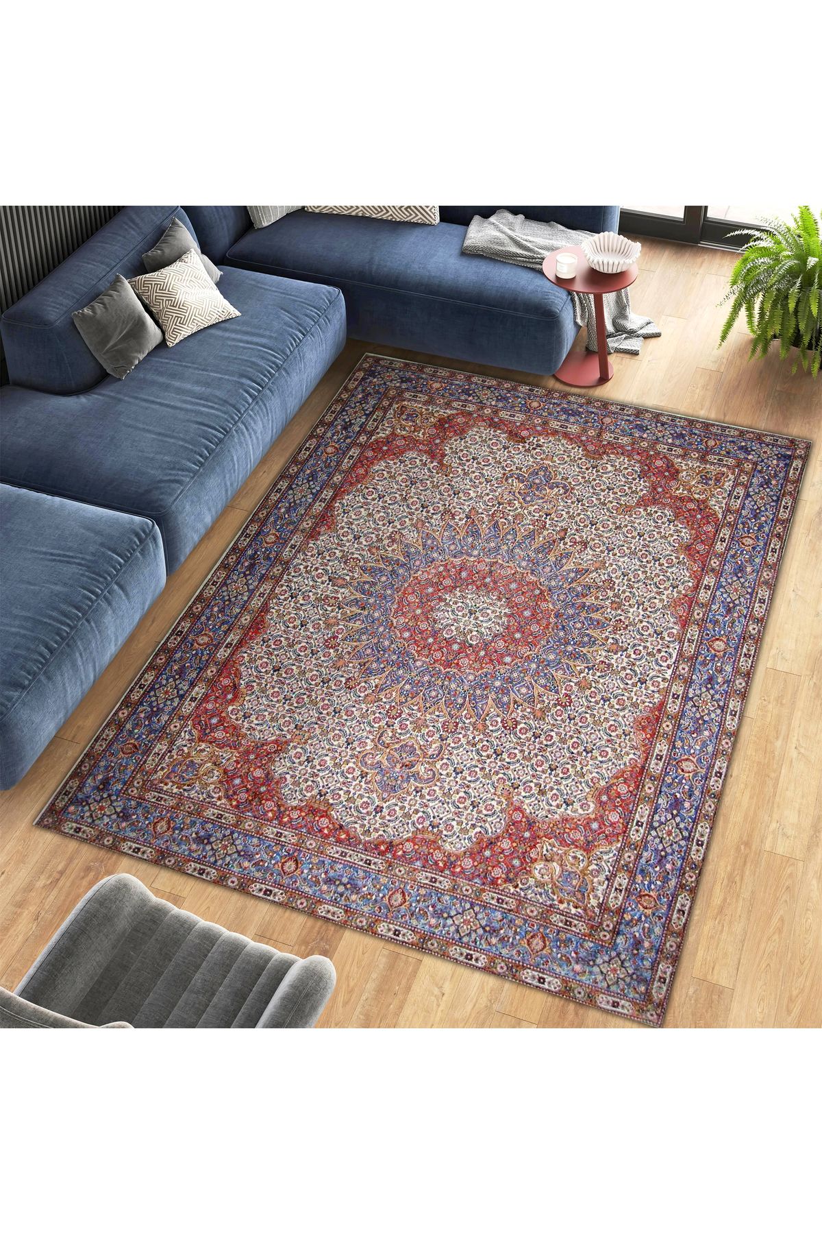 Mete Koleksiyonu Çok Renkli Geleneksel Motifler Desenli Vintage Dekoratif Halı 32