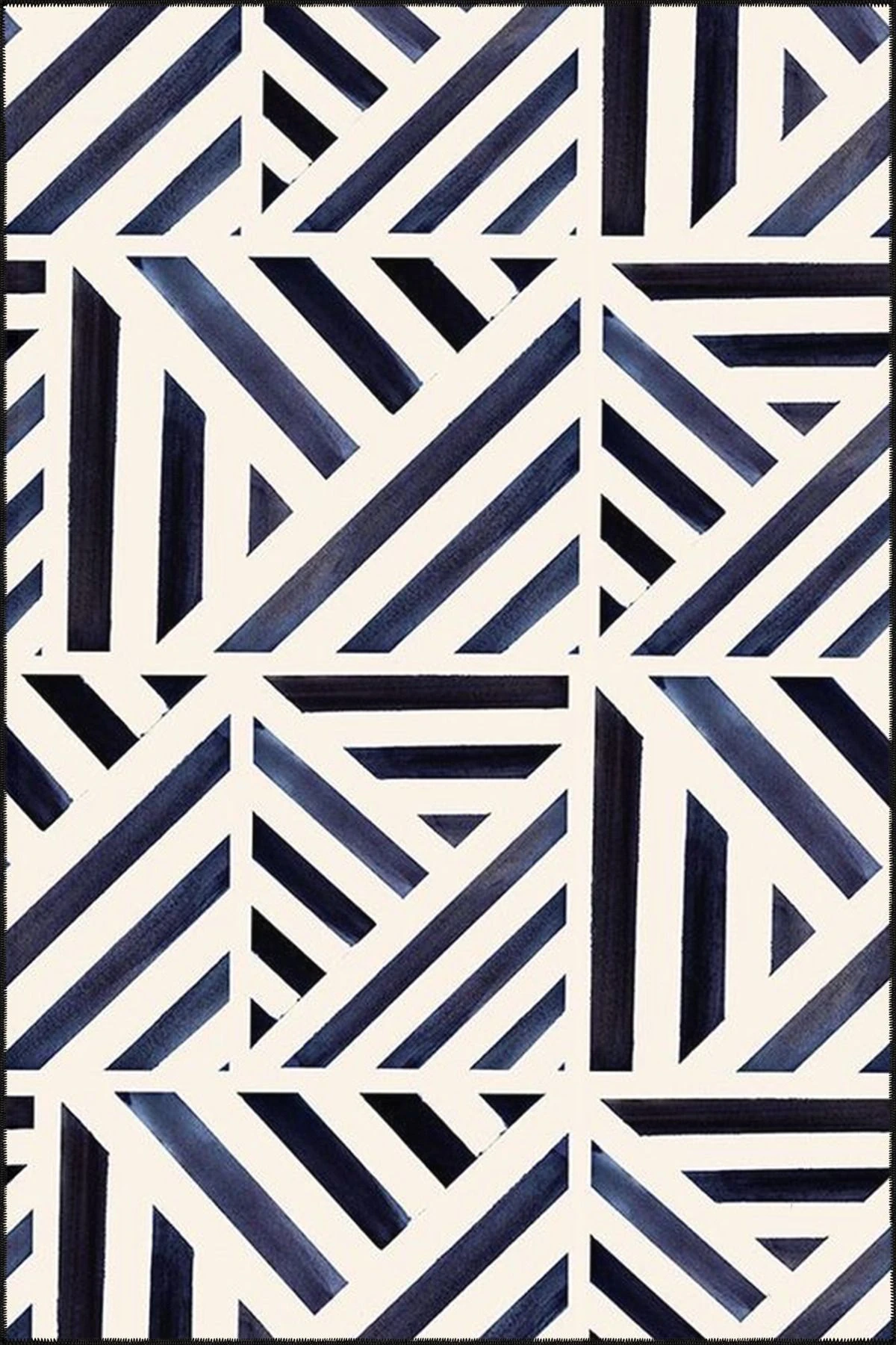 Siyah Beyaz Geometrik Desenli Dokuma Taban ve Yıkanabilir Halı miravip9359