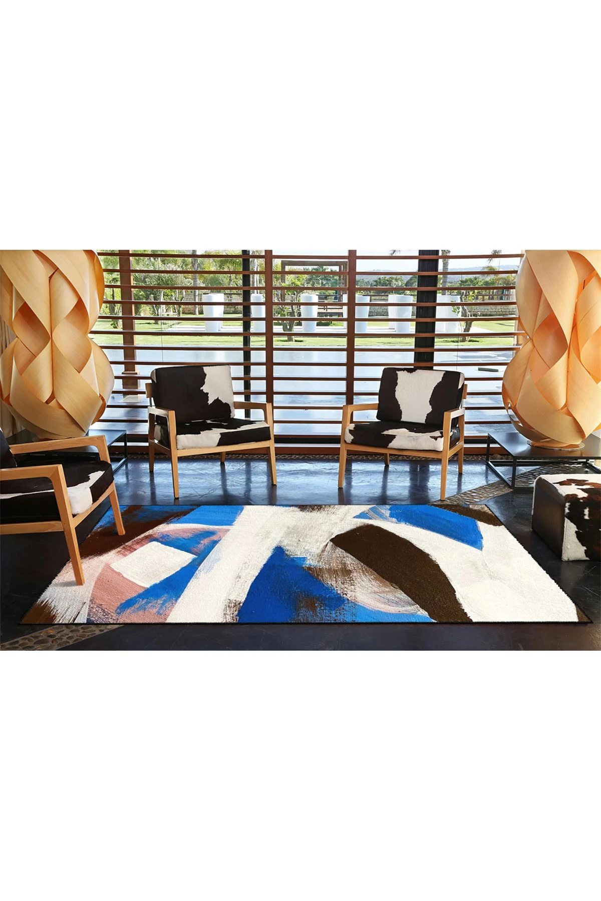 Mavi Krem Temalı Desenli Modern Dekoratif Halı ve Yıkanabilir Halı miravip9584