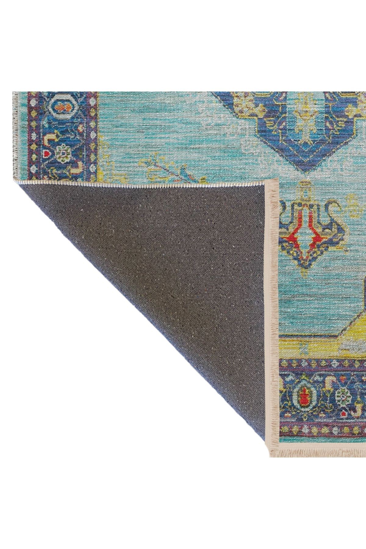 Mavi Sarı Temalı Geleneksel Motif Etnik Desenli Kreatif Vintage Dekoratif Halı 2778