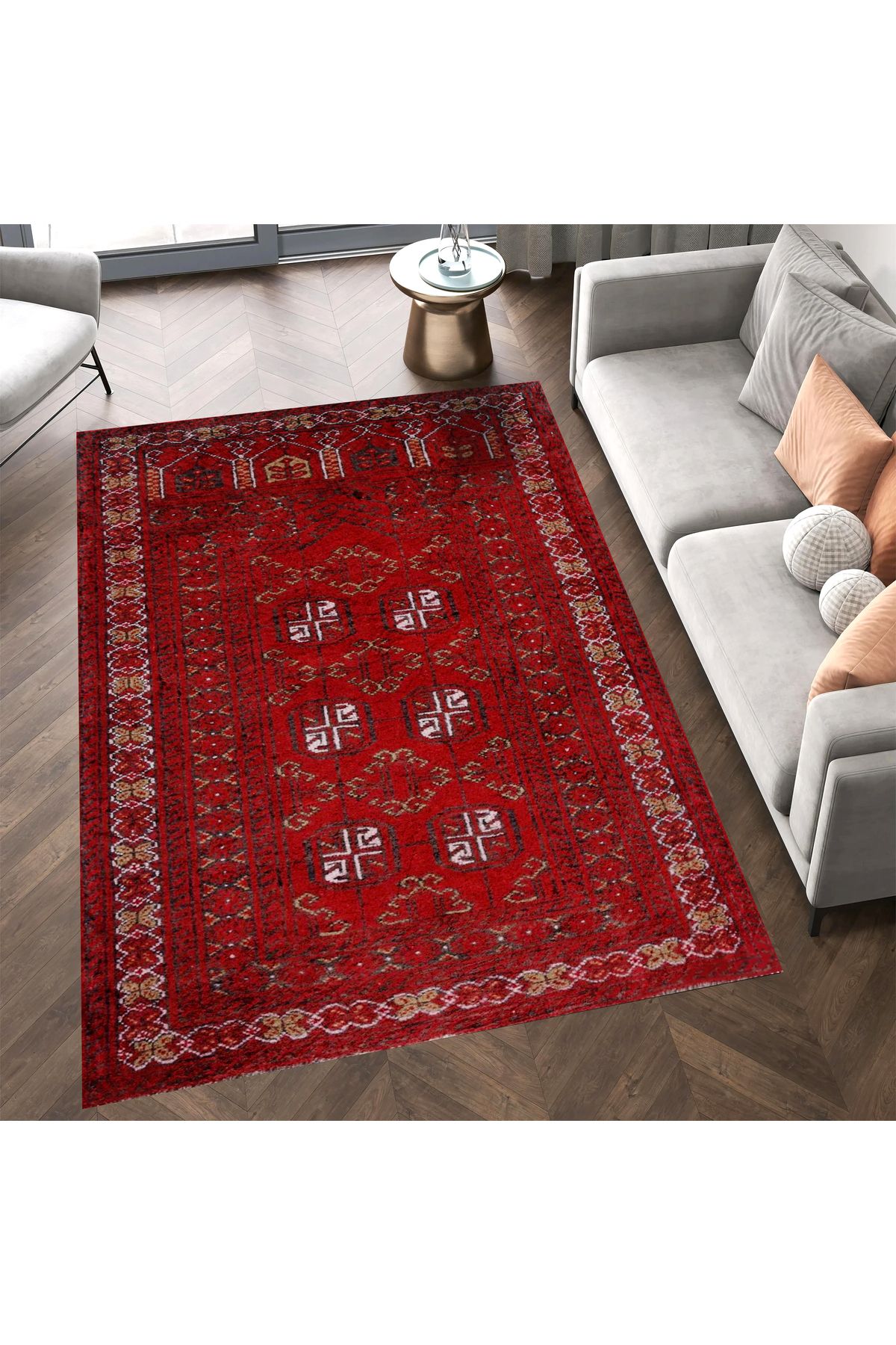 Asena Koleksiyonu Bordo Temalı Etnik Motifler Desenli Vintage Dekoratif Halı 20