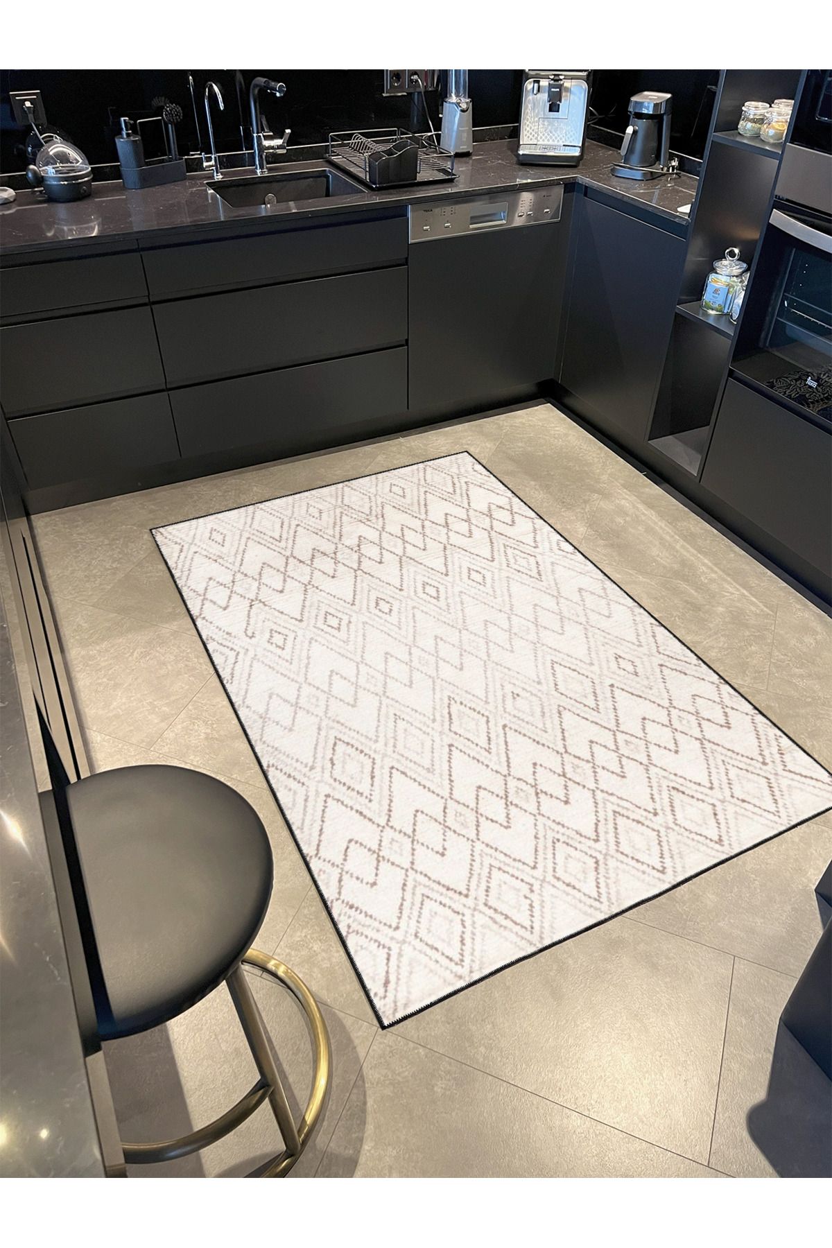 Krem Renkli Kreatif Desenli Dokuma Taban Halı miravip314