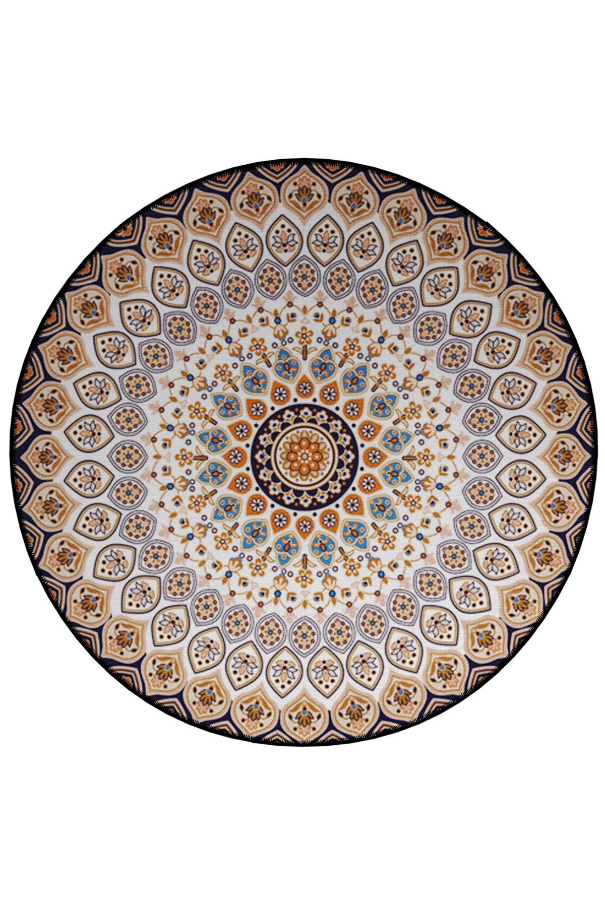 Mira Yuvarlak Bej Etnik Desen Detaylı Dokuma Taban Modern Dekoratif Halı 5692
