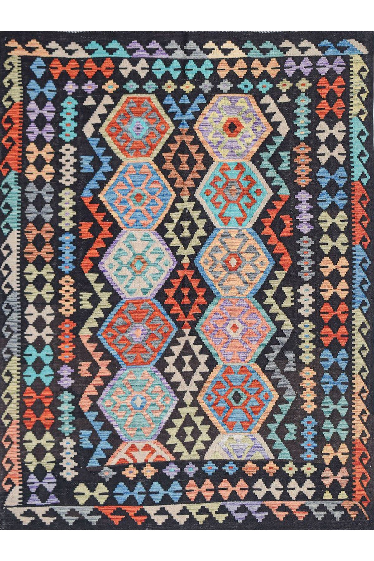 Mete Koleksiyonu Çok Renkli İskandinav Geometrik Detaylar Desenli Vintage Dekoratif Halı 47