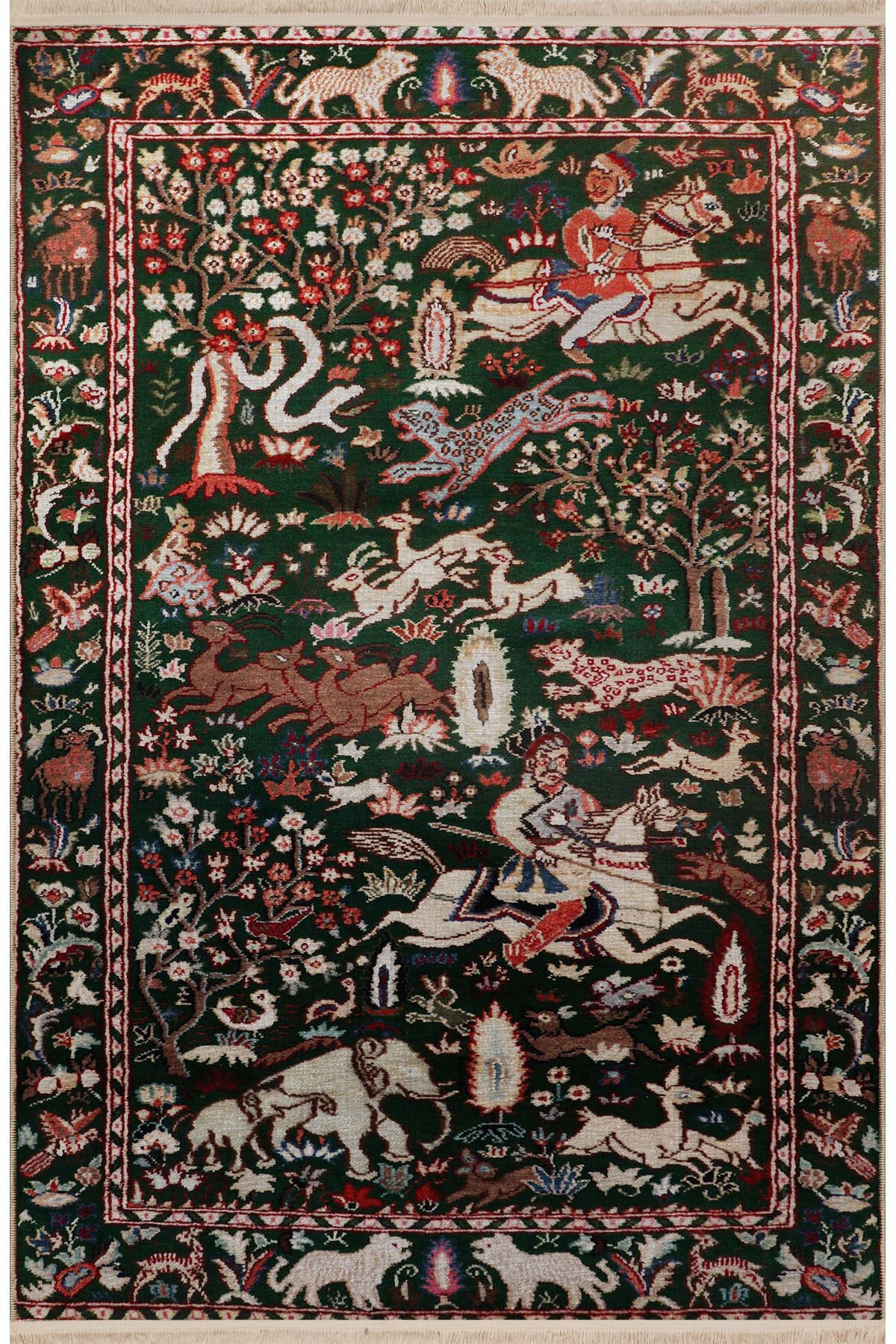 Çok Renkli Doğa Temalı Motifli Geyik ve At Desenli Kreatif Vintage Dekoratif Halı 2884