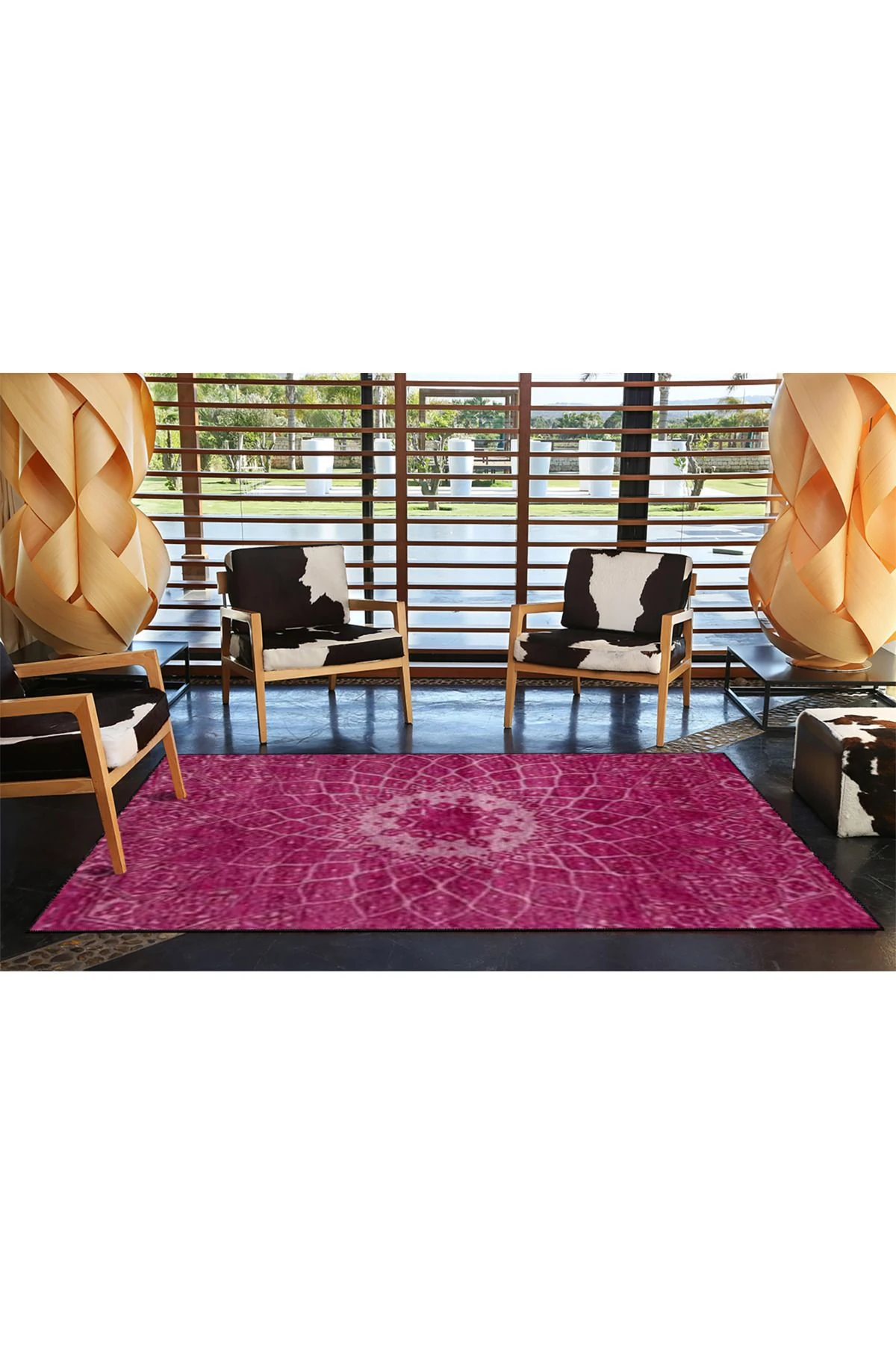 Pembe Yıldız Desenli Modern Dekoratif Halı 4484