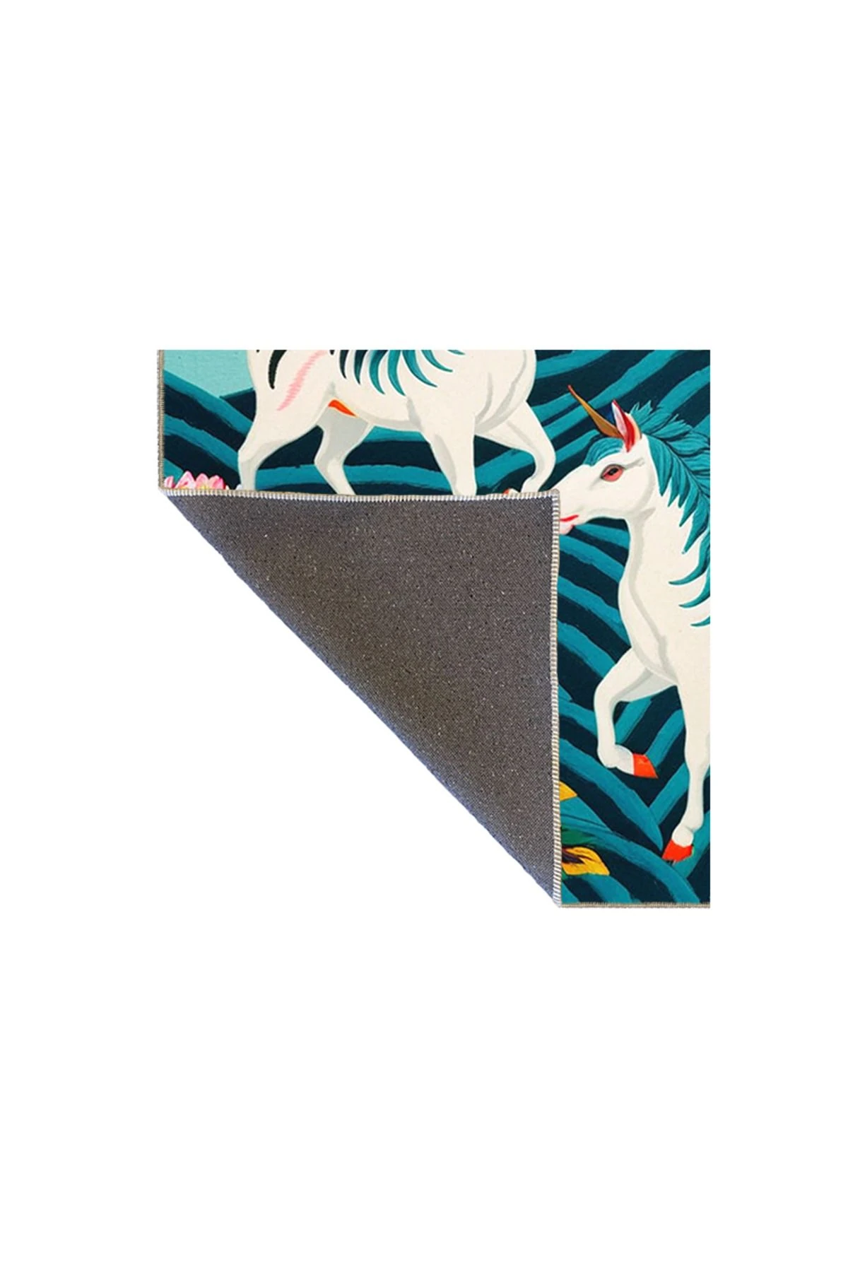 Paris Koleksiyonu Soyut Tasarım Boynuzlu At ve Çiçekler Desenli Modern Dekoratif Halı 78