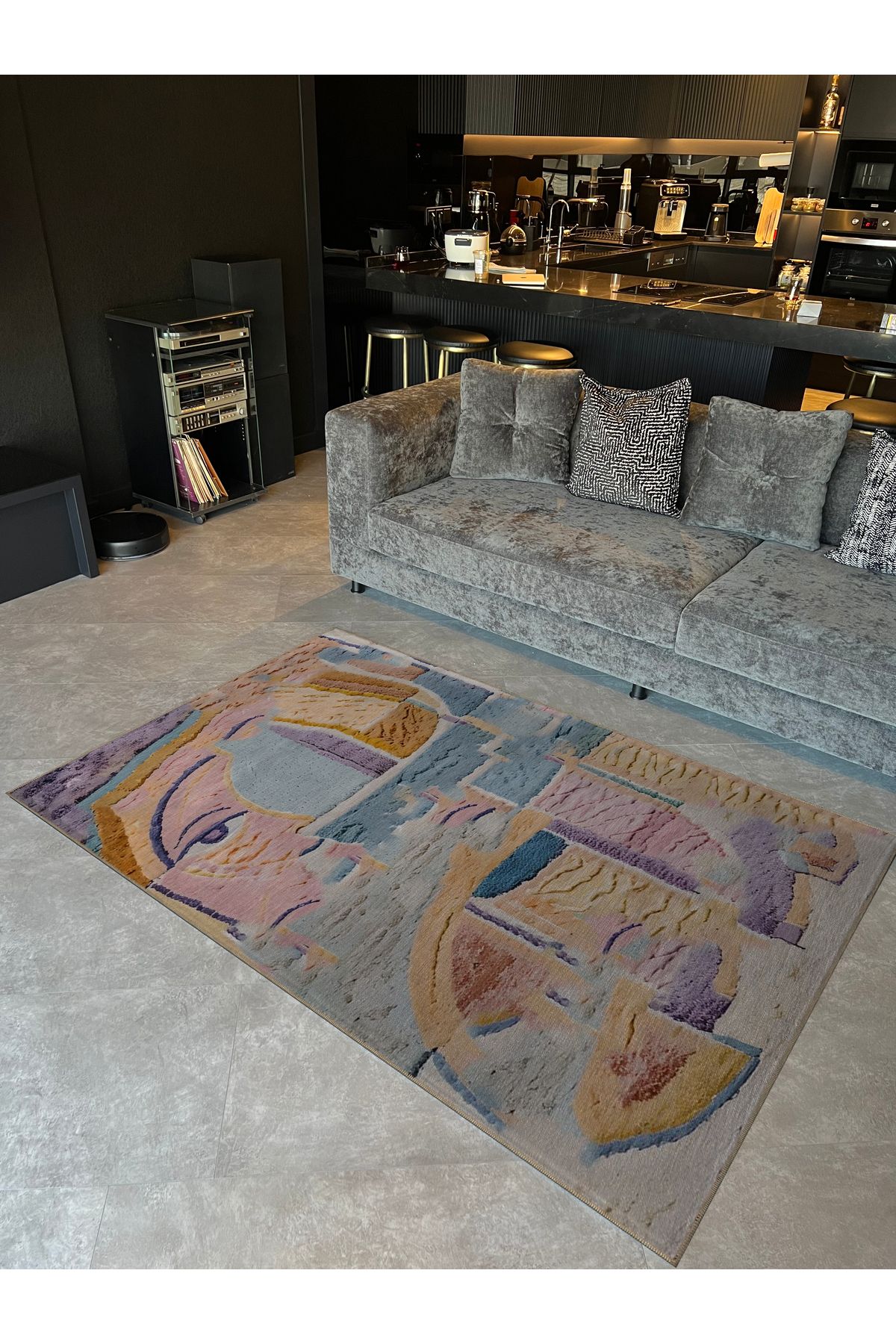 Shape Koleksiyonu Pastel Çok Renkli  Pembe Yüz Detaylı Dokuma Taban Modern Dekoratif Halı 41