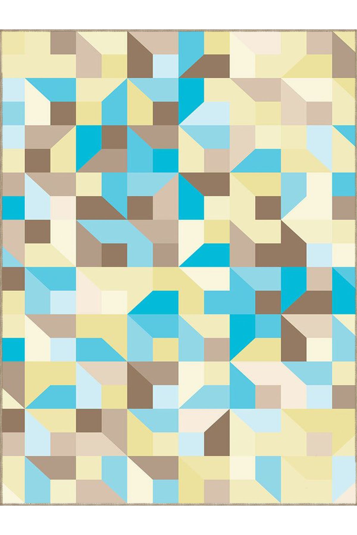 Ametist Serisi Mavi Kahve Geometrik Şekiller Detaylı Dokuma Taban Modern Dekoratif Halı ametist10