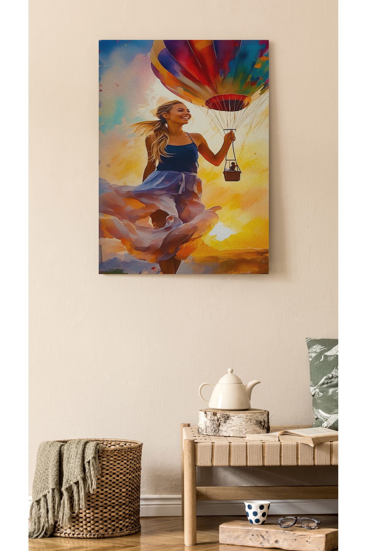 Kanvas Tablo Uçan Balon ve Kız Temalı Tablo