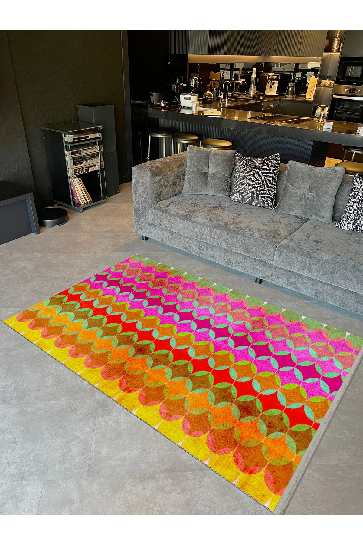 Yılmaz Koleksiyonu Çok Renkli Geometrik Şekil Şerit Desenli Kreatif Modern Dekoratif Halı 21