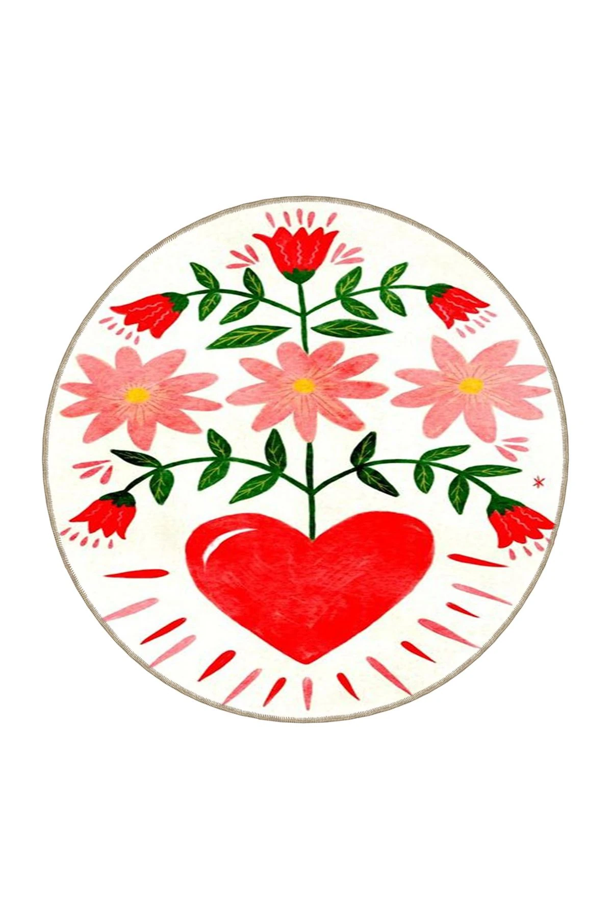 Siyah Beyaz Tonlarda Kalp ve Çiçek Desenli Halı 3720