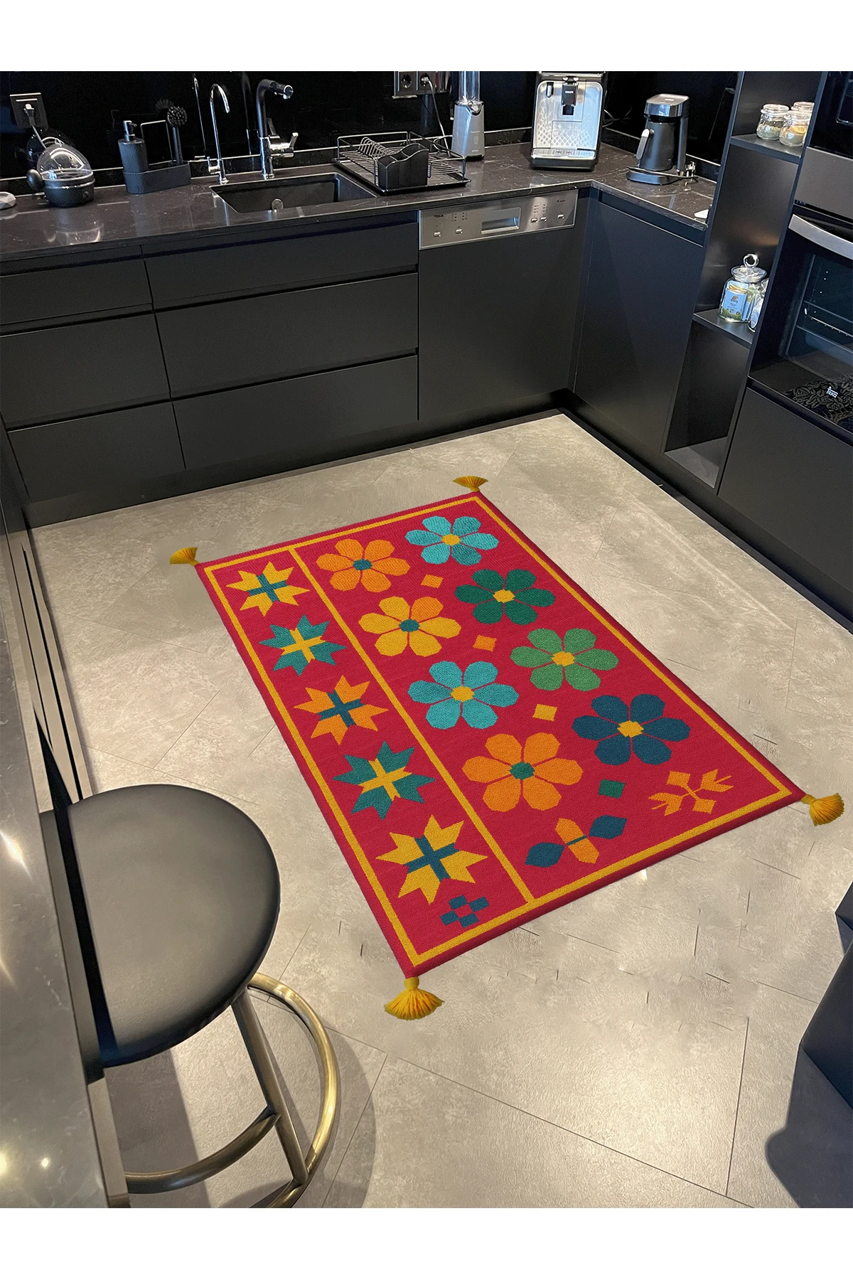 MOSSO Çiçekli Çok Renkli Desen Püsküllü Modern Dekoratif Halı mosso471