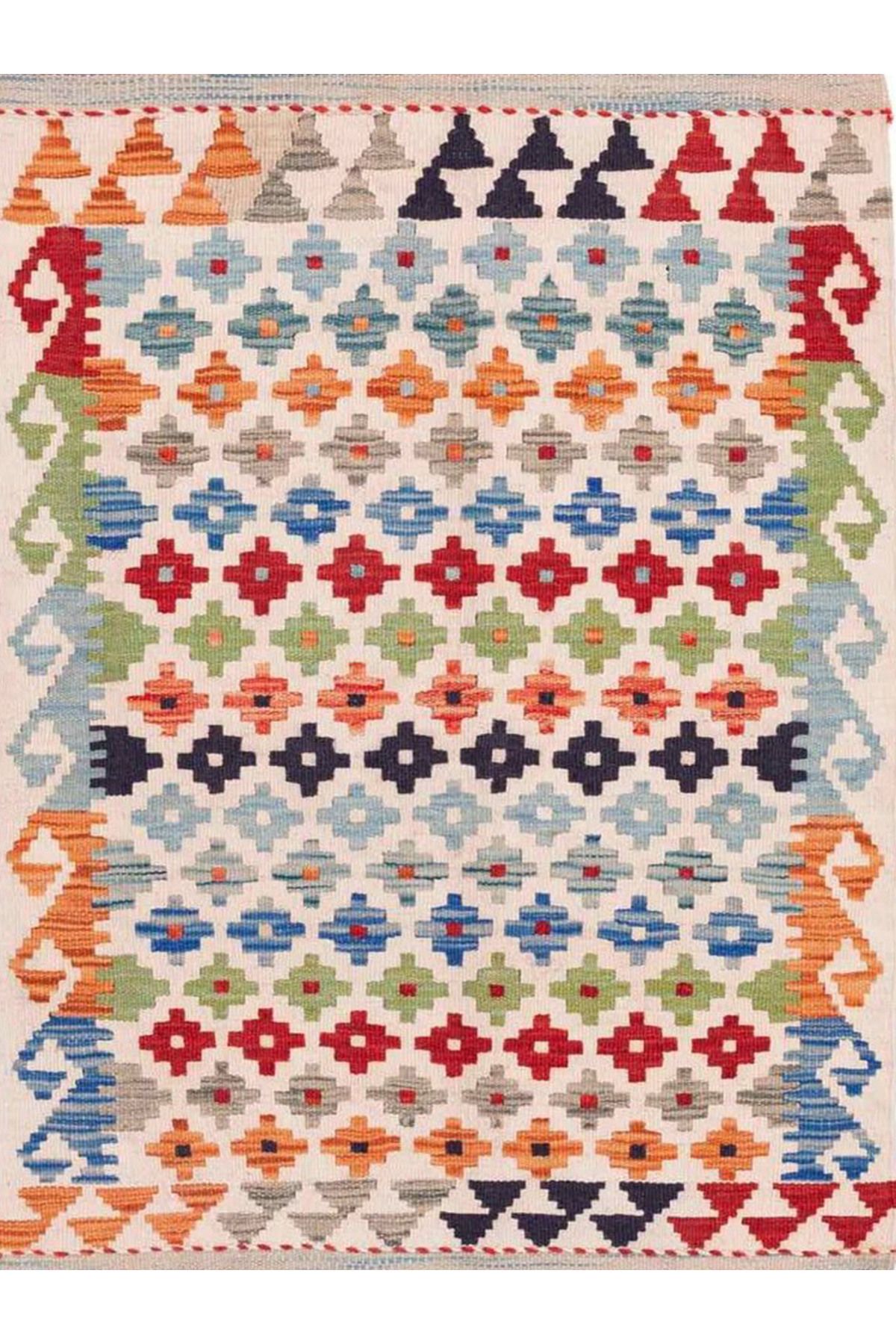 Güney Koleksiyonu Çok Renkli Geometrik Motifli Desenli Vintage Dekoratif Halı 36