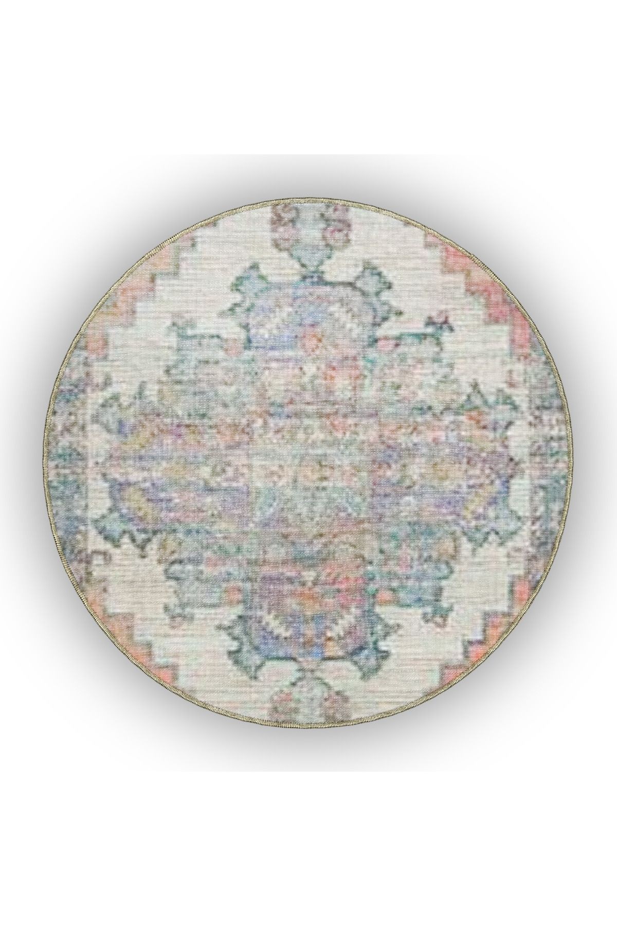 Açık Mavi ve Turuncu Temalı Geleneksel Motif Desenli Vintage Dekoratif Halı 5006