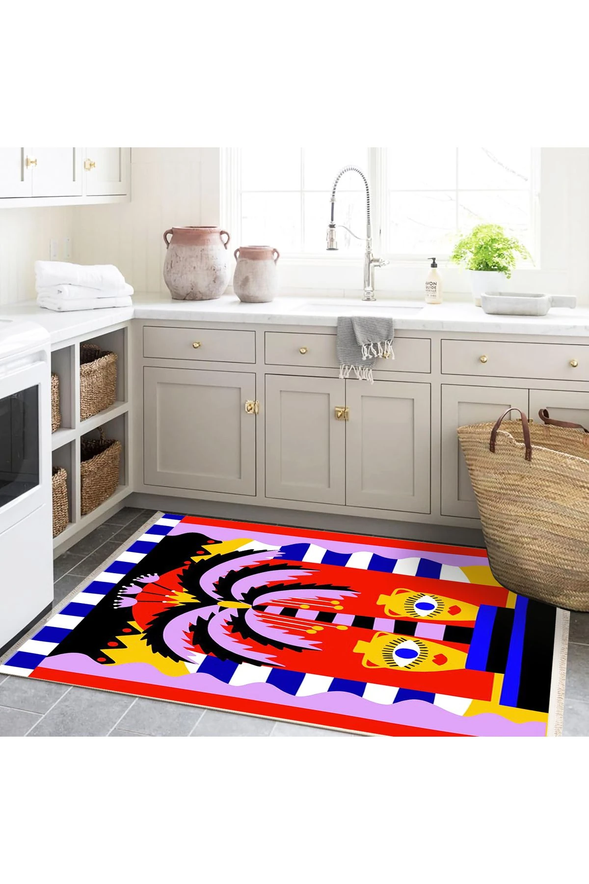 Özge Koleksiyonu Çok Renkli Kreatif Şekiller Desenli Dokuma Taban Modern Dekoratif Halı özge39