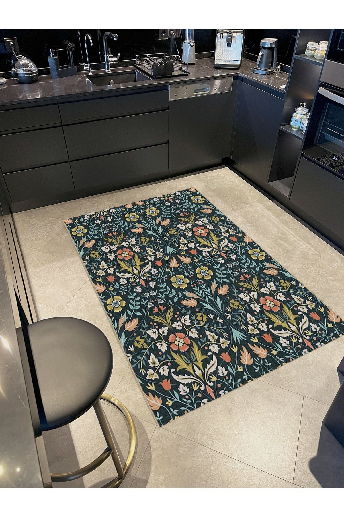 Tuğrul Koleksiyonu Çok Renkli Floral Karma Çiçekler Desenli Dokuma Taban Modern Dekoratif Halı 17