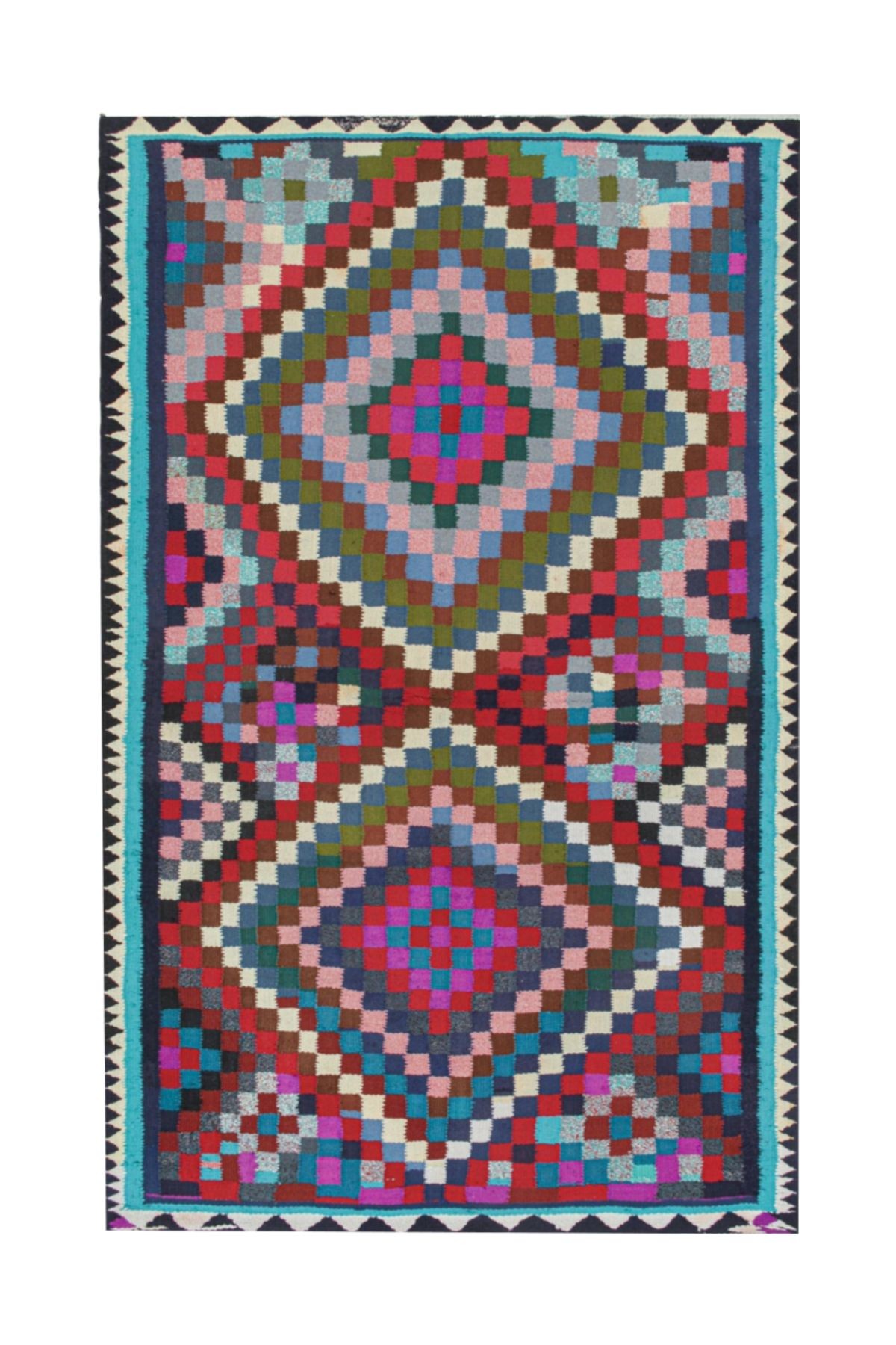 Kilim Desen Renkli Eskitme Etnik Dokuma Taban Dekoratif Halı 1458