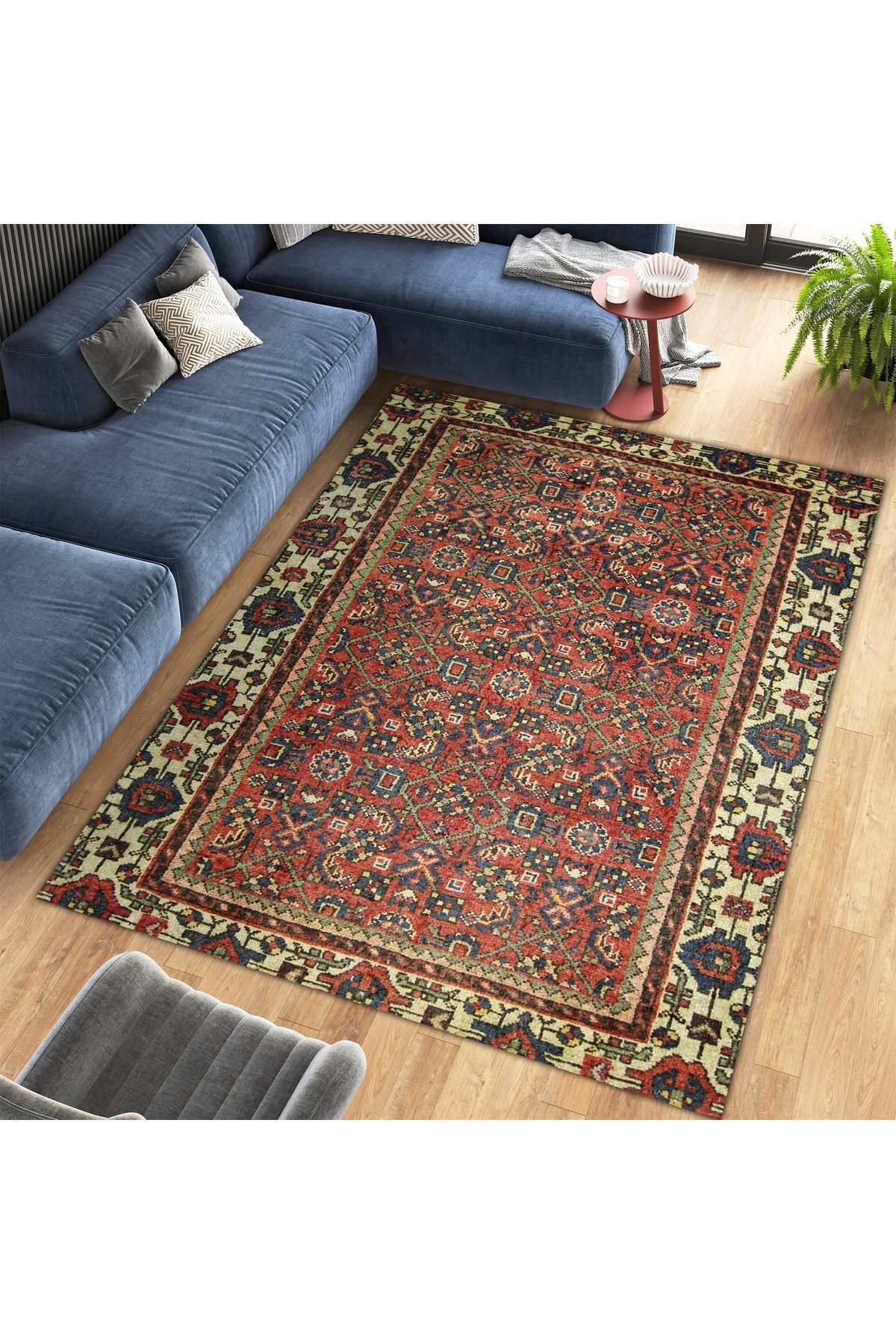 Mete Koleksiyonu Kahve Temalı Etnik Motifler ve Geleneksel Desenli Vintage Dekoratif Halı 01