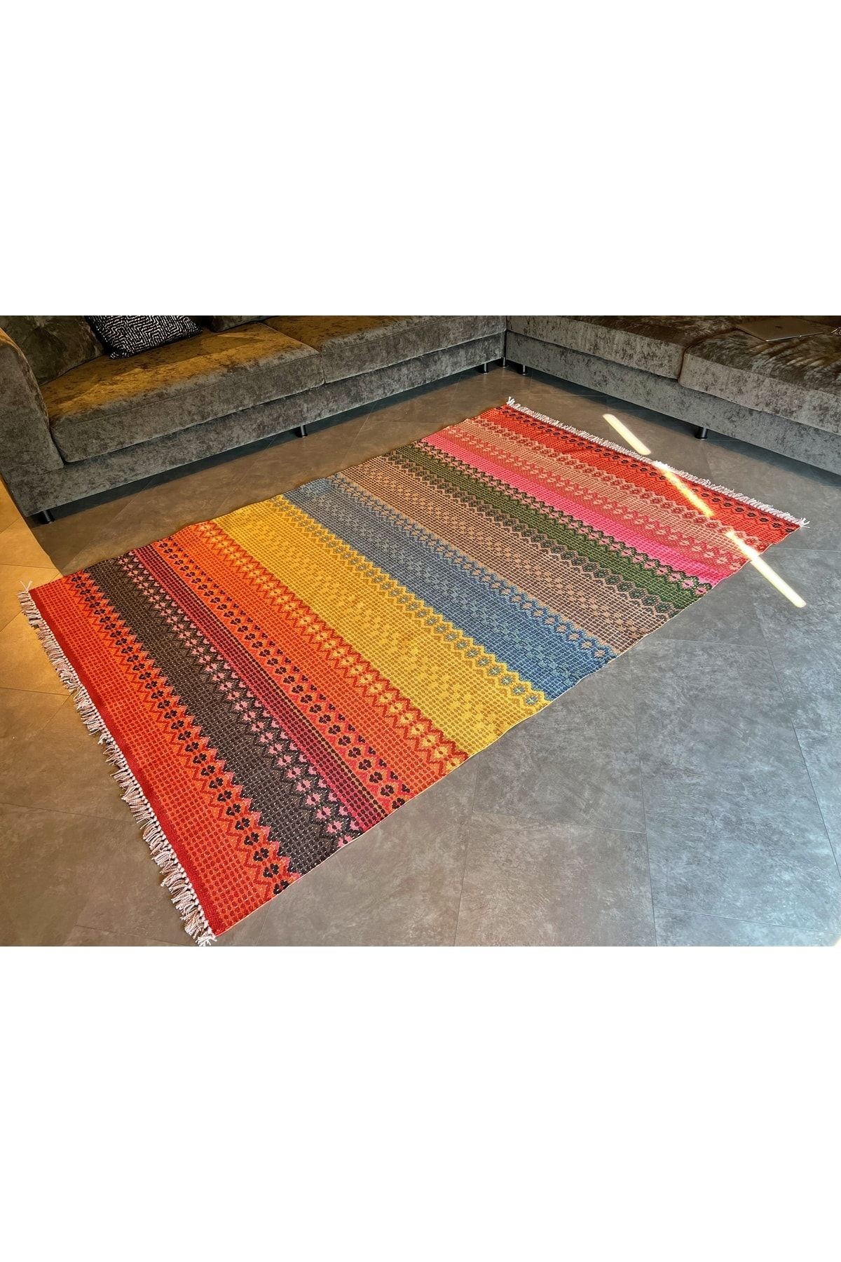 Cotton 546 Canlı Çok Renkli Dokuma Taban Kilim