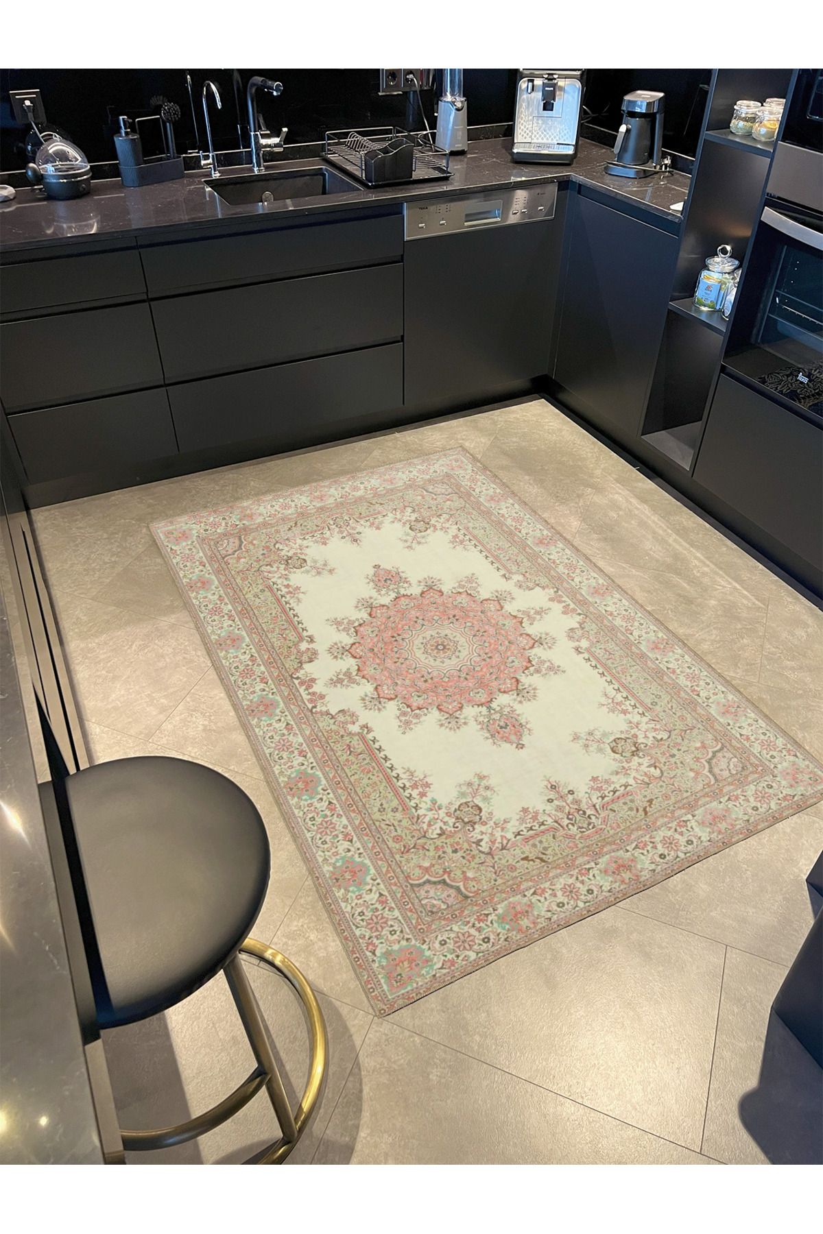 Krem Geleneksel Desenli Dokuma Taban Halı ve Yıkanabilir Halı aloha131