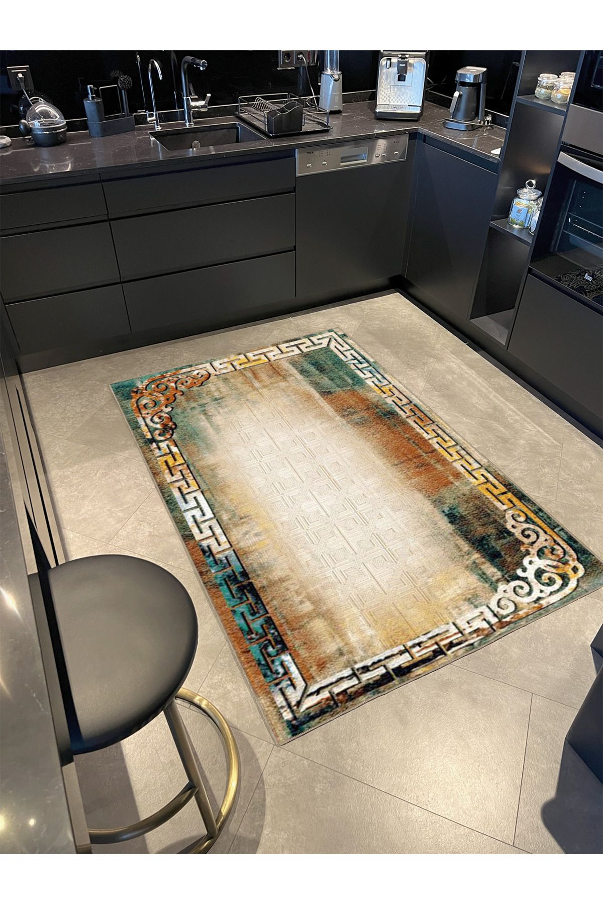 Çerçeveli Krem Siesta Motifli Geleneksel Dokuma Taban Yıkanabilir Halı miravip9117