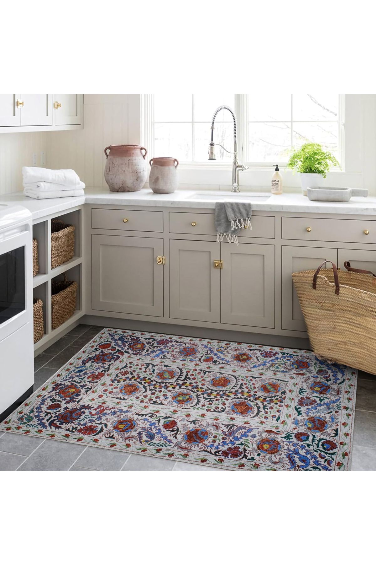 Mete Koleksiyonu Çok Renkli Floral Motifler ve Sarmaşık Desenli Vintage Dekoratif Halı 20