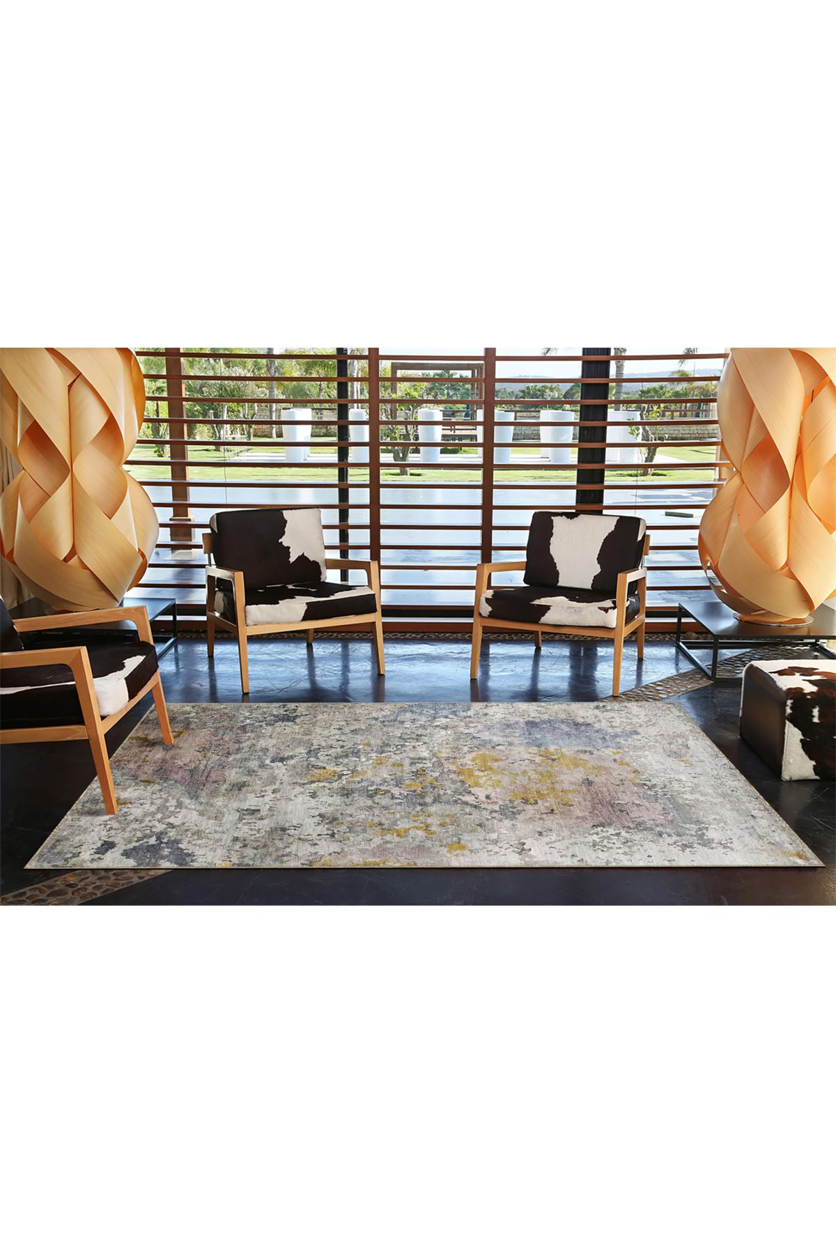 Gri Vintage Modern Desenli Dokuma Taban Halı miravip1005