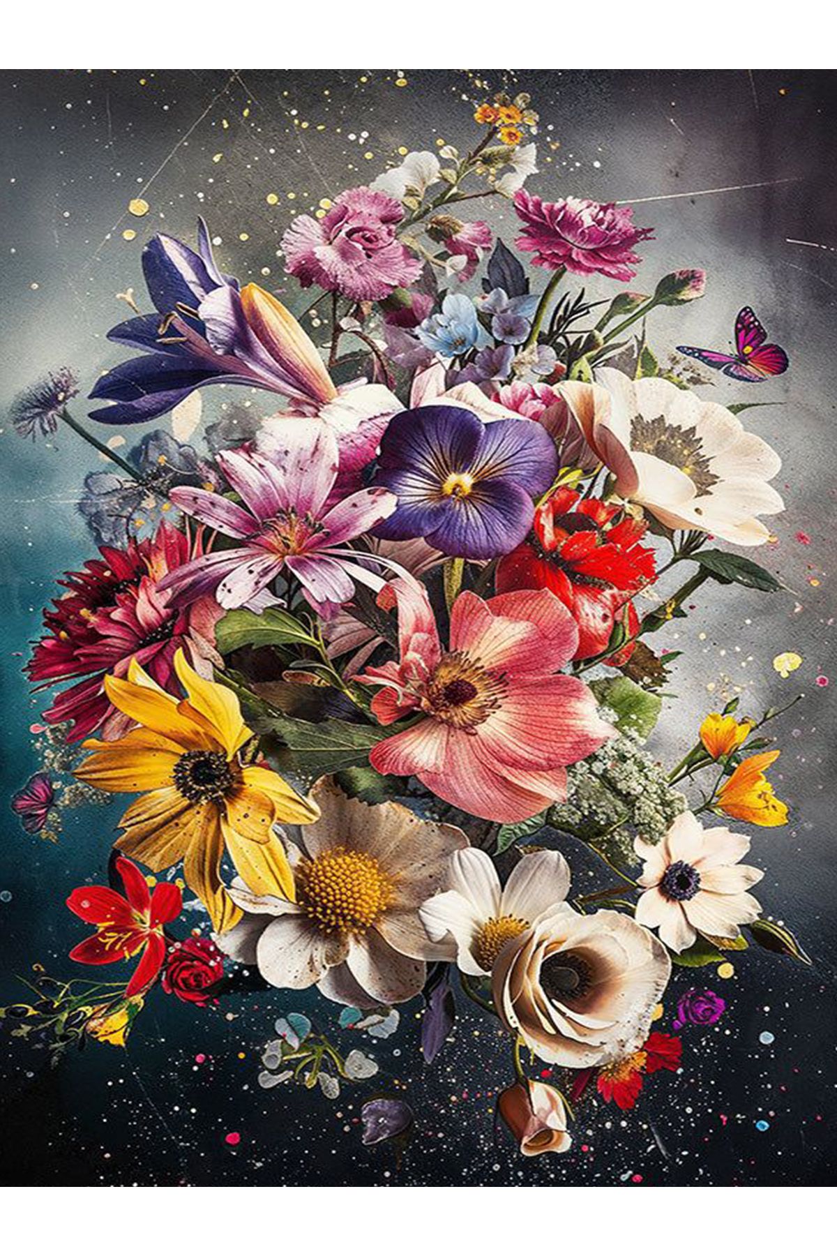 Kubilay Koleksiyonu Çok Renkli Karma Çiçekler Desenli Dokuma Taban Kreatif Modern Dekoratif Halı 36