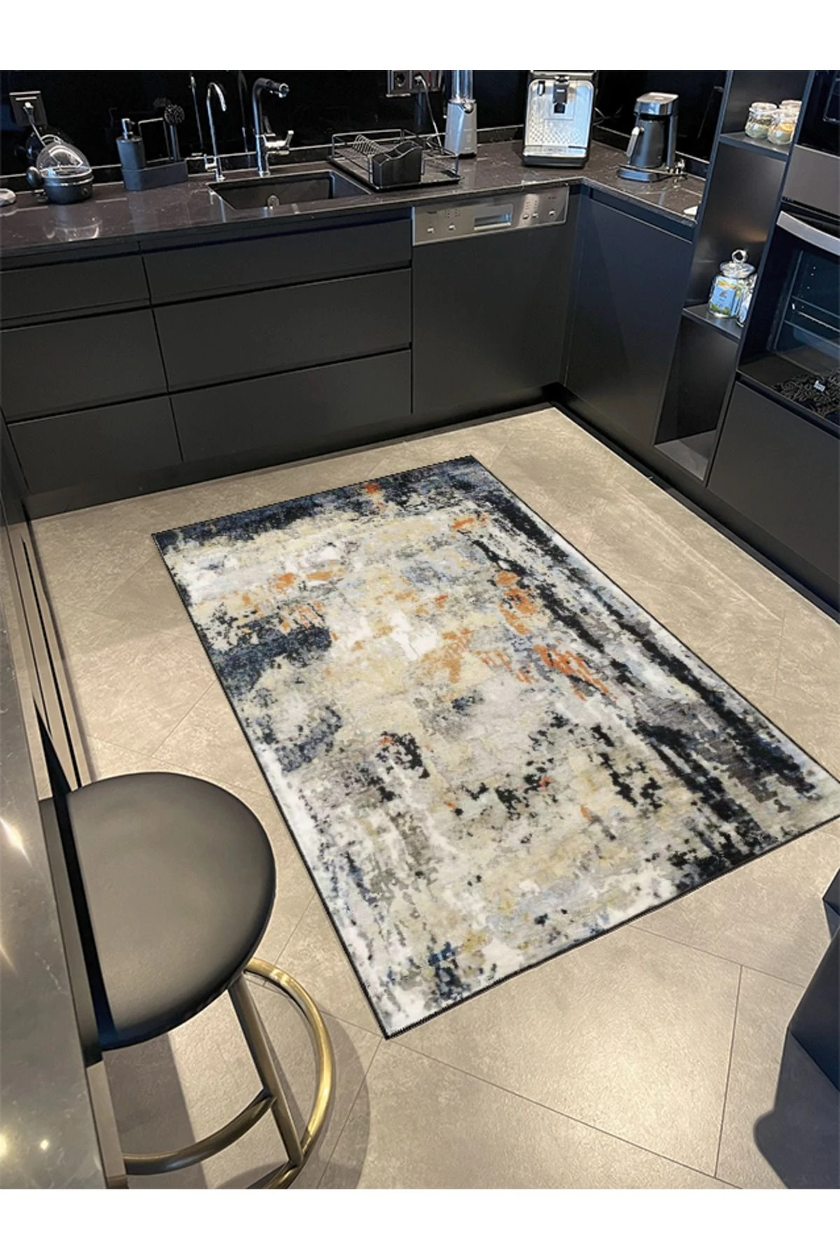 Siyah Beyaz Vintage Yıkanabilir Karışık Renklerde Modern Dekoratif ve Dokuma Taban Halı miravip982