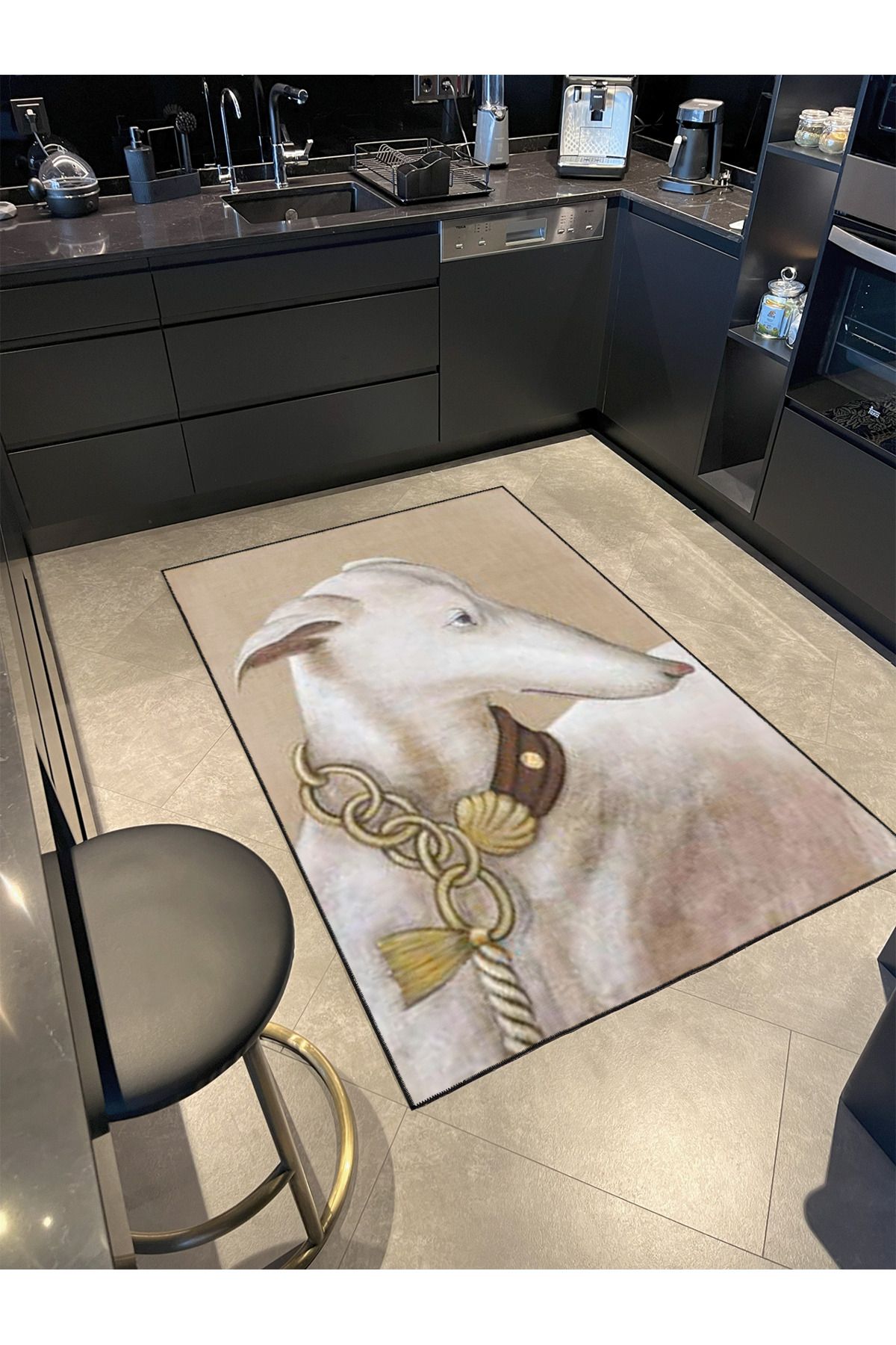 Animal Krem Tonlarda Beyaz Köpek Desenli Dekoratif Halı miravip730