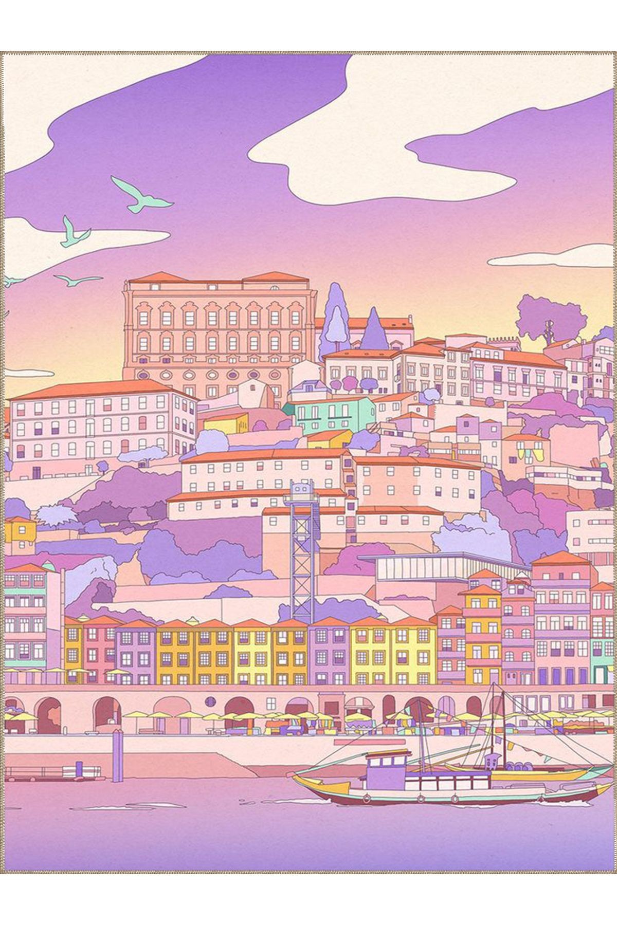 Buse Koleksiyonu Pembe Lila Tonlu Manzara Desenli Dokuma Taban Modern Dekoratif Halı buse29