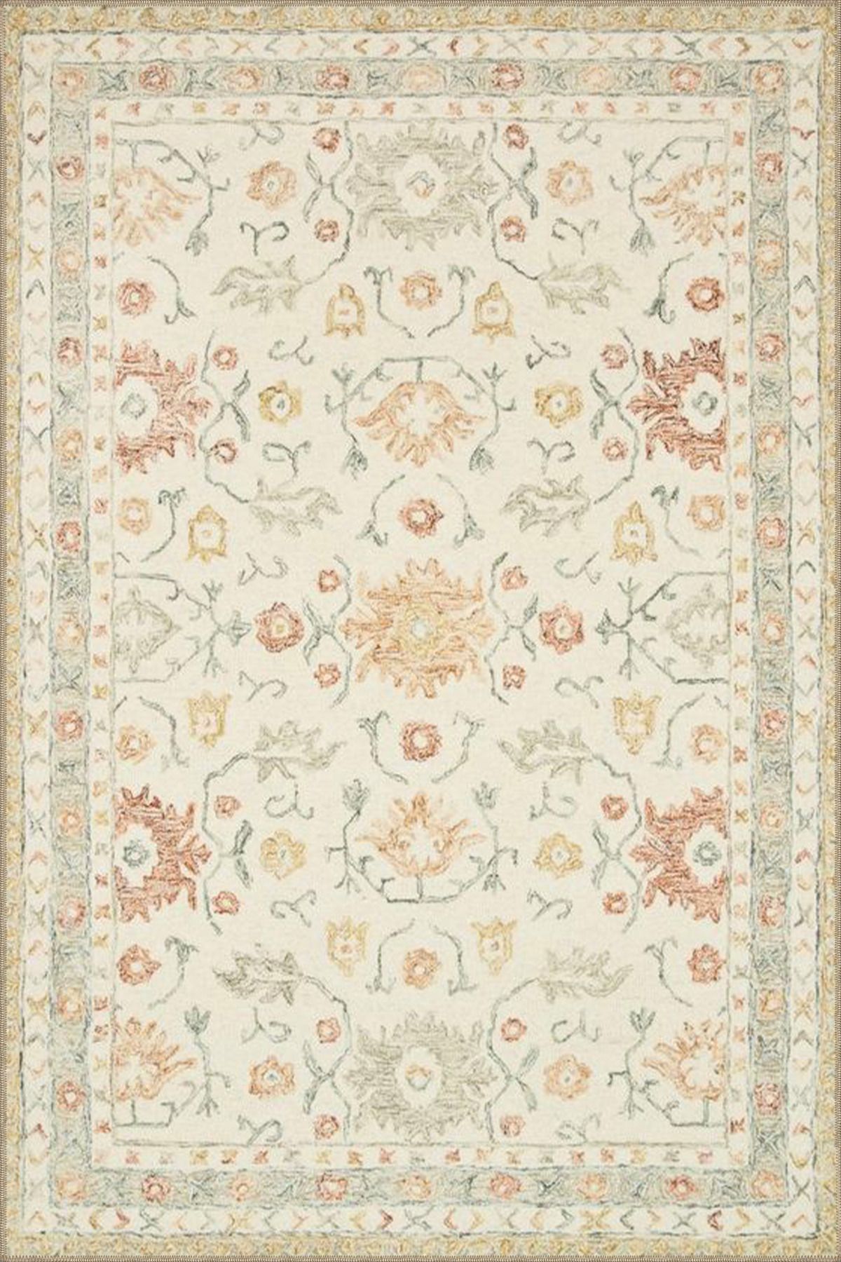 Soft Krem Floral Geleneksel Geometrik Çiçekli Desenli Dokuma Taban Halı ve Yıkanabilir Halı aloha155