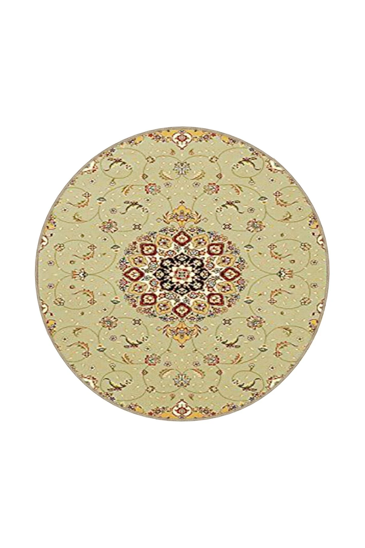 Krem Geometrik Çiçekli Geleneksel Desenli Dekoratif ve Dokuma Taban Yıkanabilir Halı miravip8865