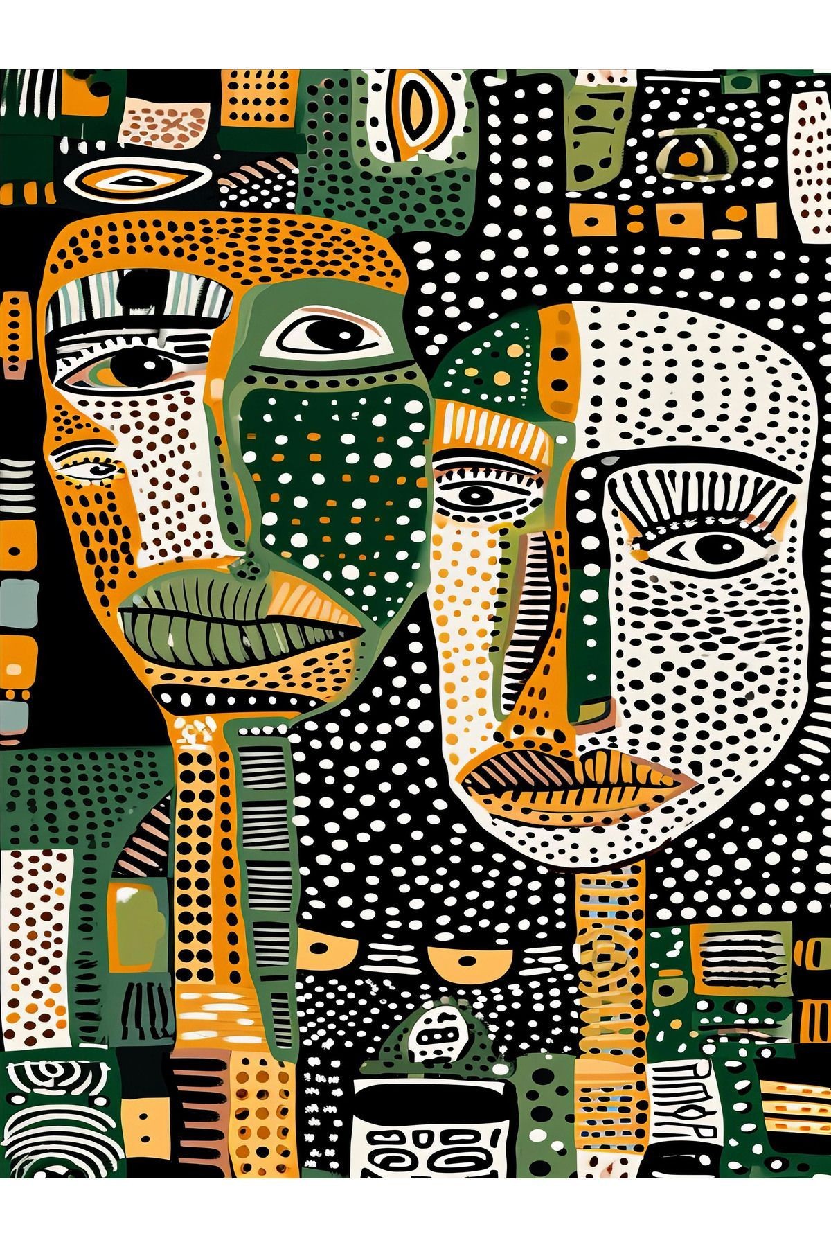 Paris Koleksiyonu Sarı Yeşil Puantiyeler ve Yüz Silüeti Desenli Modern Dekoratif Halı paris27