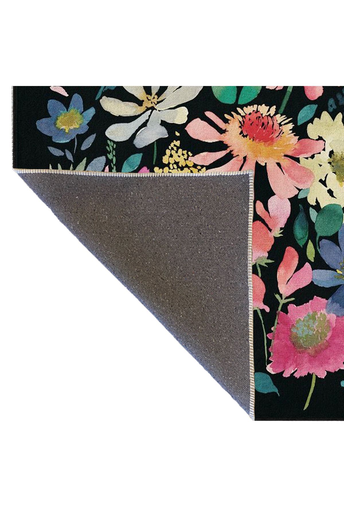 Siyah Tonlu Floral Desenli Dokuma Taban miravip680