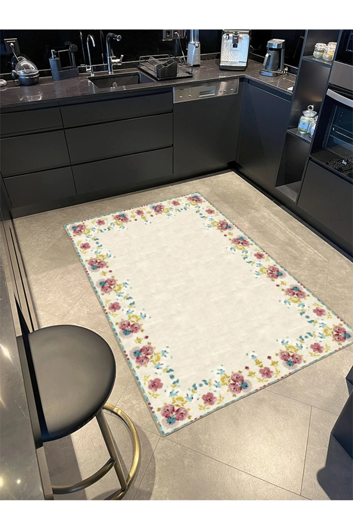 Floral Krem Renkli Desenli Dekoratif Halı miravip908