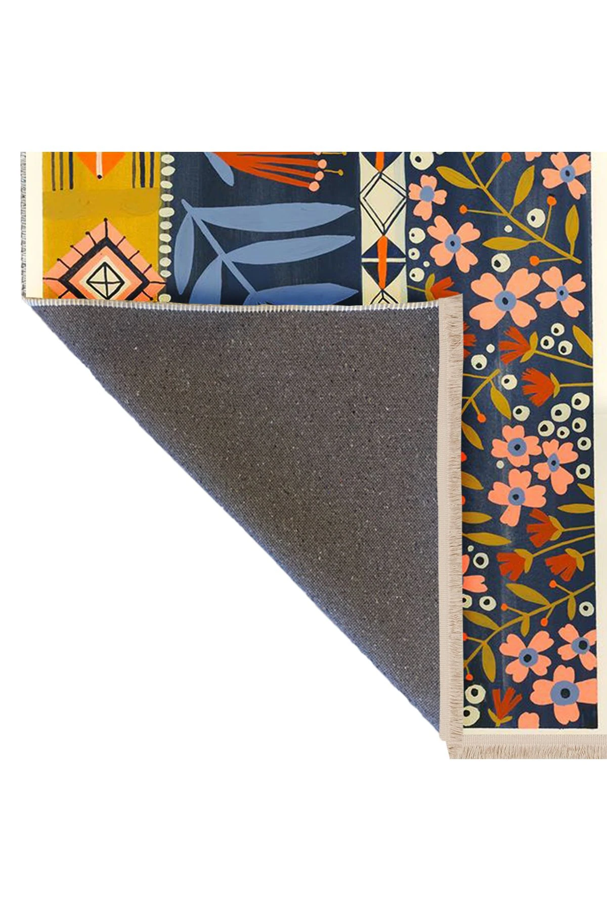 Özge Koleksiyonu Çok Renkli Çiçek ve Kreatif Şekiller Desenli Dokuma Taban Dekoratif Halı özge28