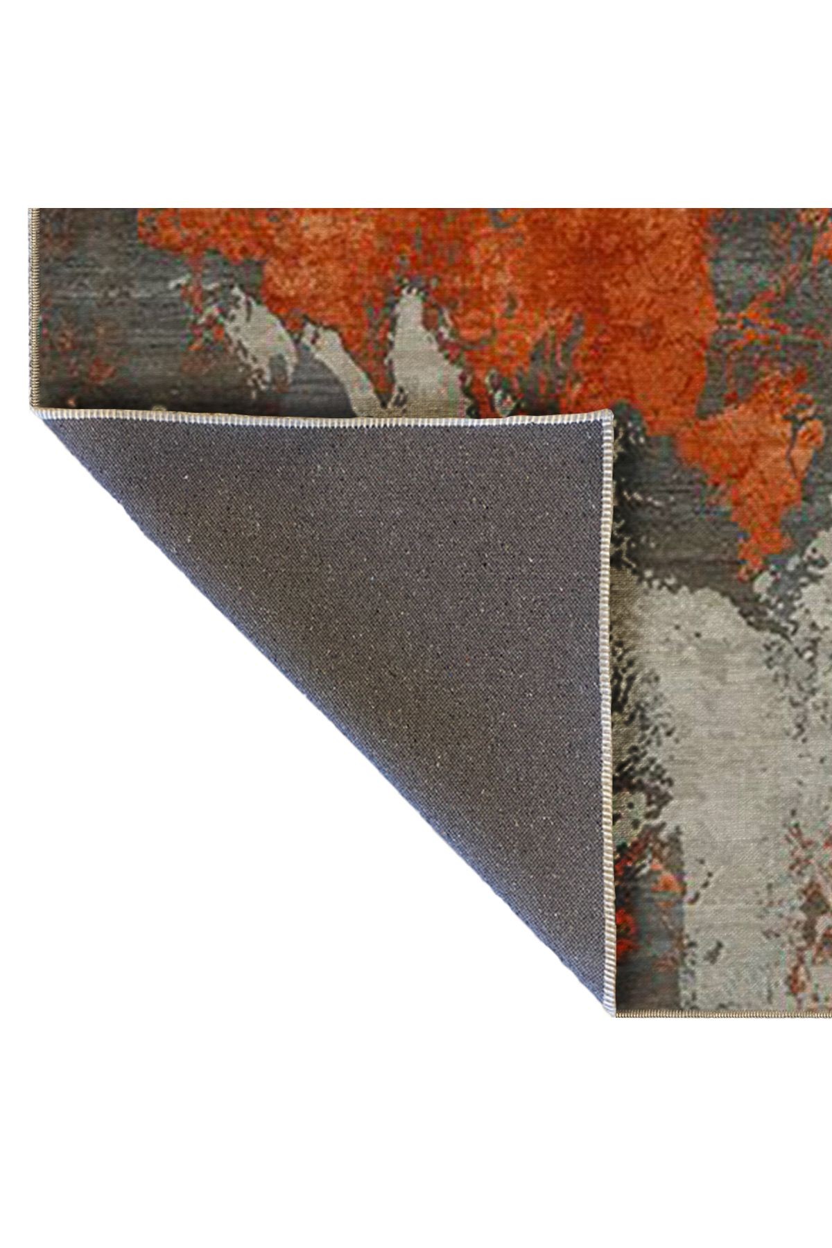 Turuncu Gri Temalı Soyut Abstract Desenli Kreatif Modern Dekoratif Halı 5157