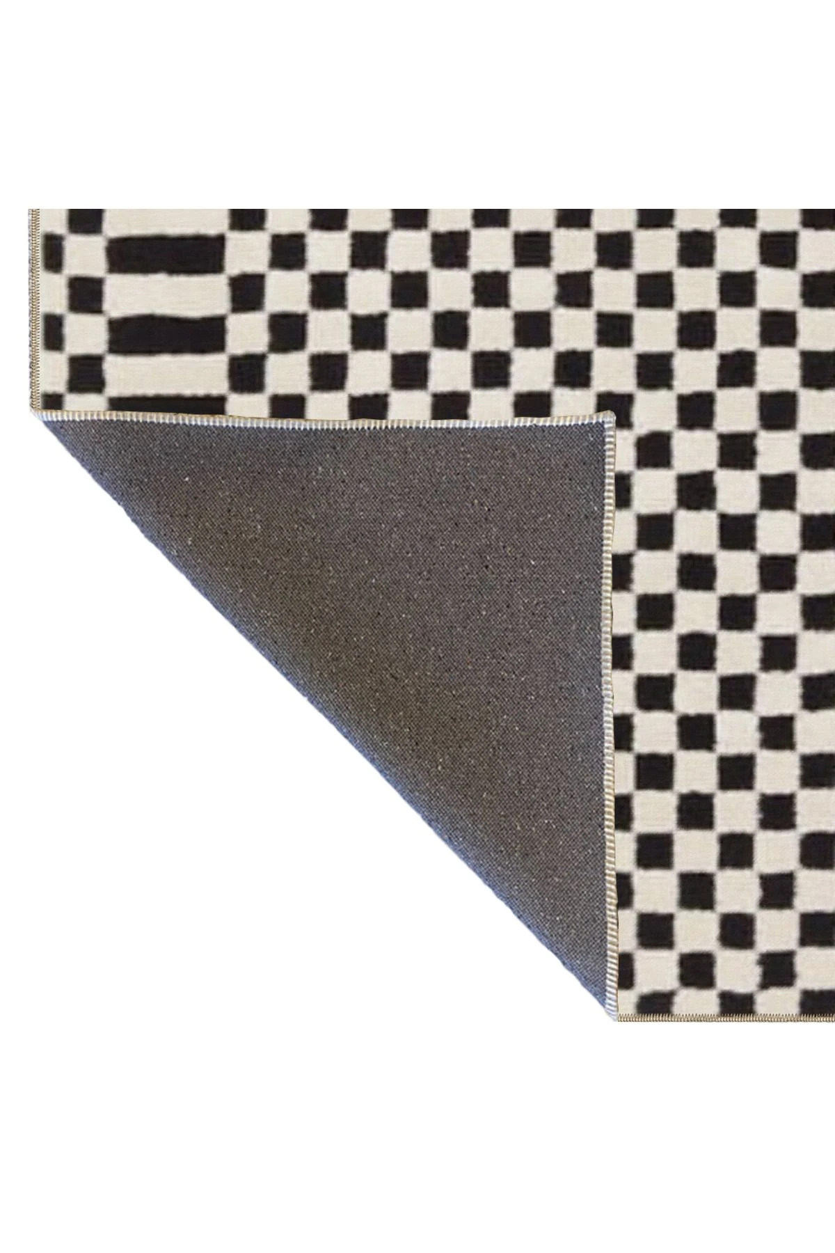 Siyah Beyaz Kareli Geometrik Dokuma Taban Yıkanabilir Halı Miravip9052